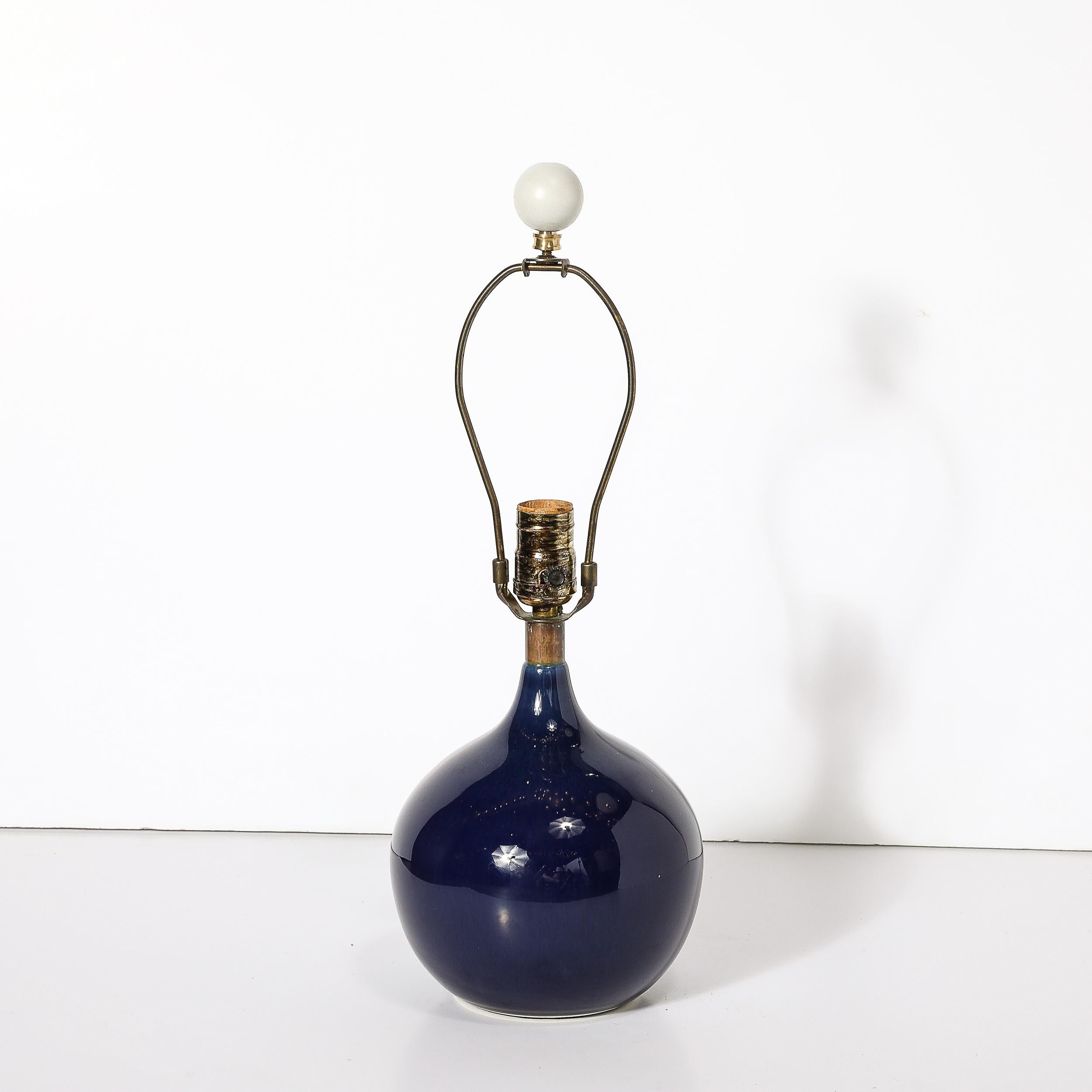 Danish MidCentury Ultramarine Blue Glazed Ceramic Table Lamp by Lotte & Gunnar Bostlund For Sale