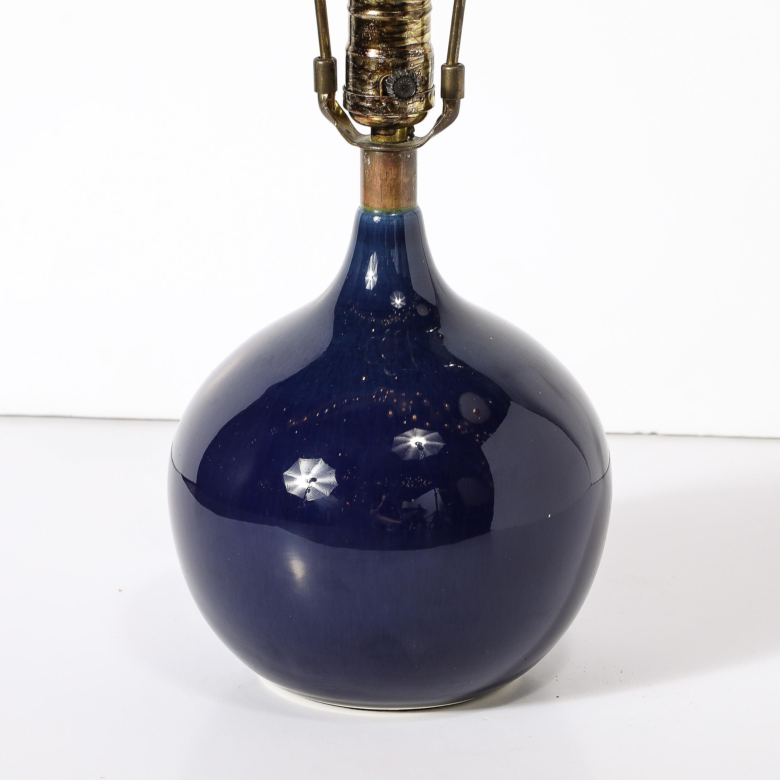 Mid-20th Century MidCentury Ultramarine Blue Glazed Ceramic Table Lamp by Lotte & Gunnar Bostlund For Sale