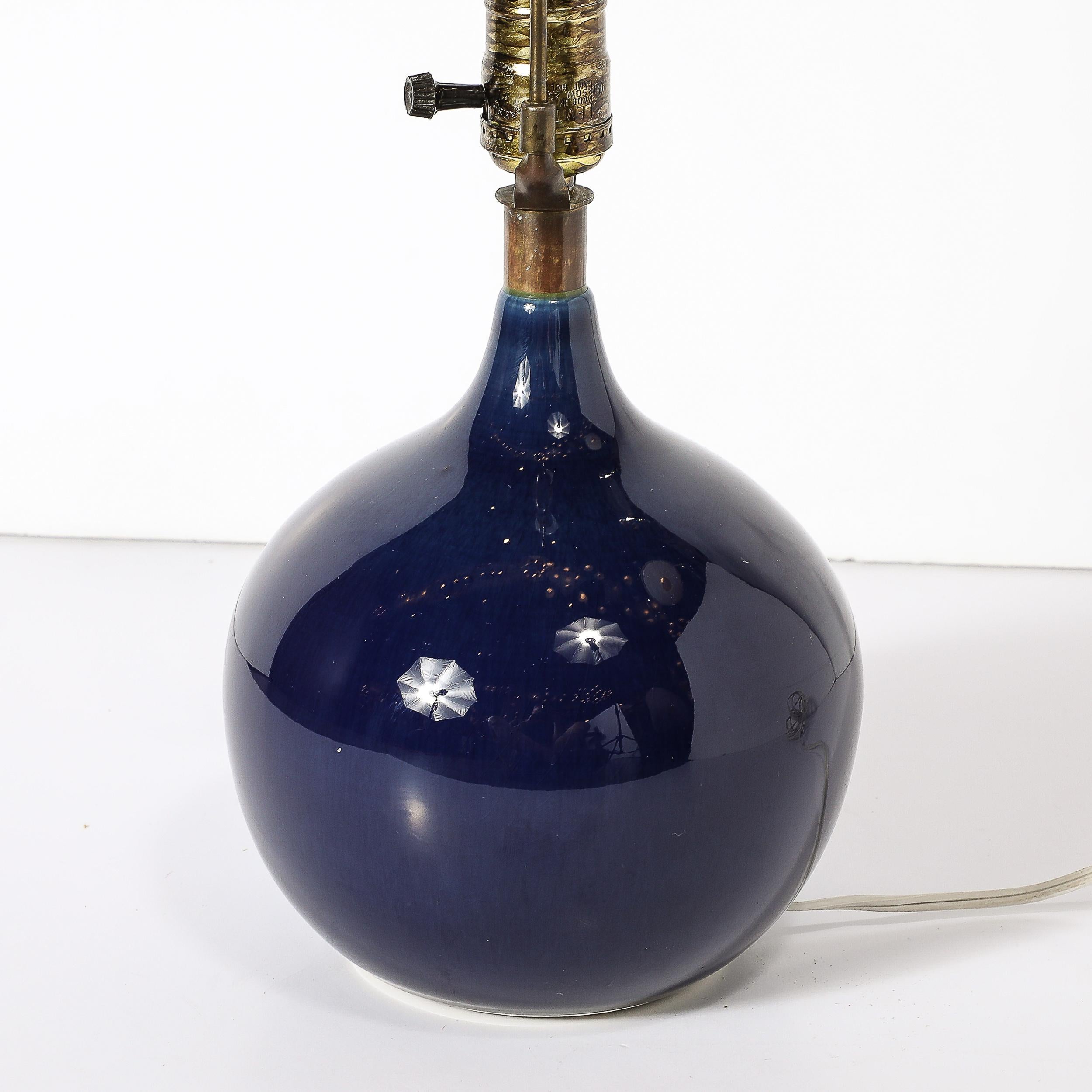 MidCentury Ultramarine Blue Glazed Ceramic Table Lamp by Lotte & Gunnar Bostlund For Sale 1