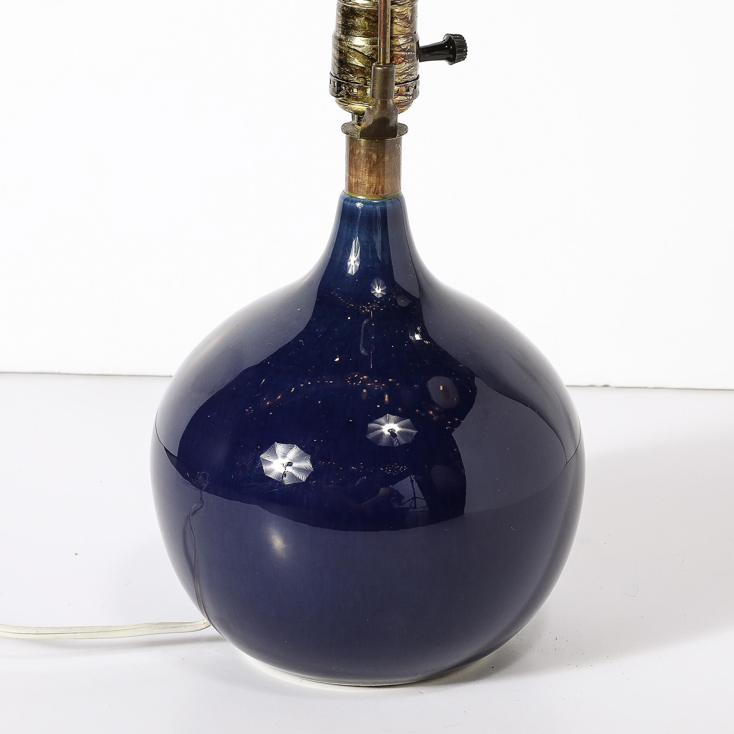 MidCentury Ultramarine Blue Glazed Ceramic Table Lamp by Lotte & Gunnar Bostlund For Sale 3