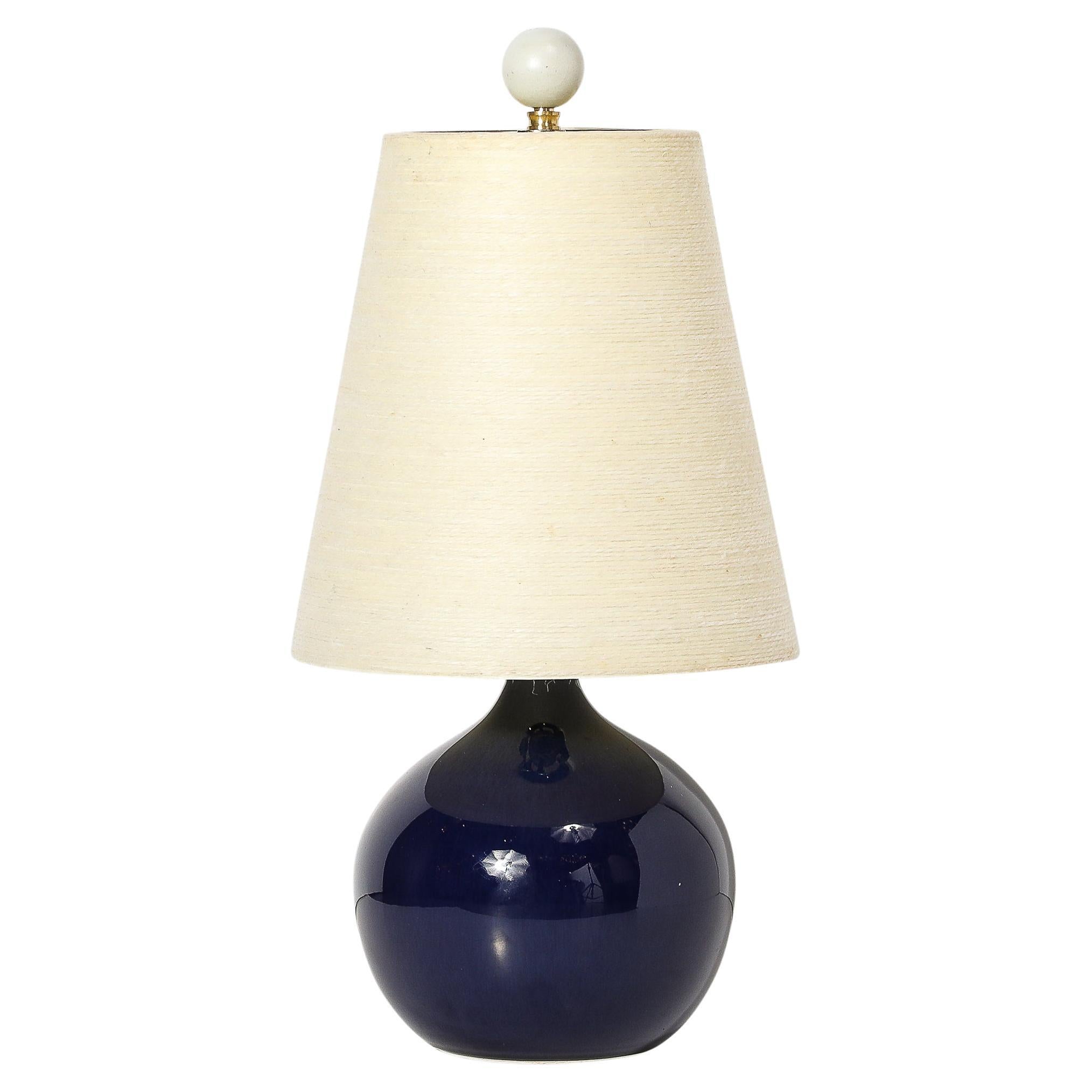 MidCentury Ultramarine Blue Glazed Ceramic Table Lamp by Lotte & Gunnar Bostlund For Sale