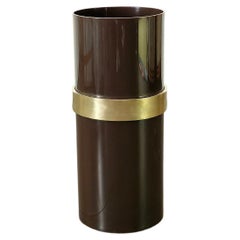 Midcentury Umbrella Stand Brown Plastic Brass Cylindrical Italian Design 1970s
