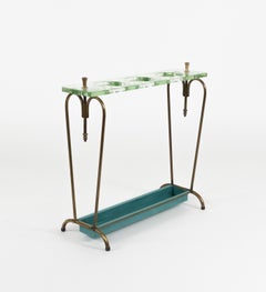 Midcentury Umbrella Stand in Brass and Glass by Fontana Arte, Italy 1950s