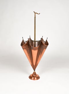 Midcentury Umbrella Stand in Copper and Brass, Italy 1970s