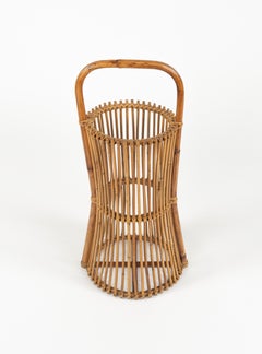 Midcentury Umbrella Stand in Rattan and Bamboo Franco Albini Style, Italy 1960s