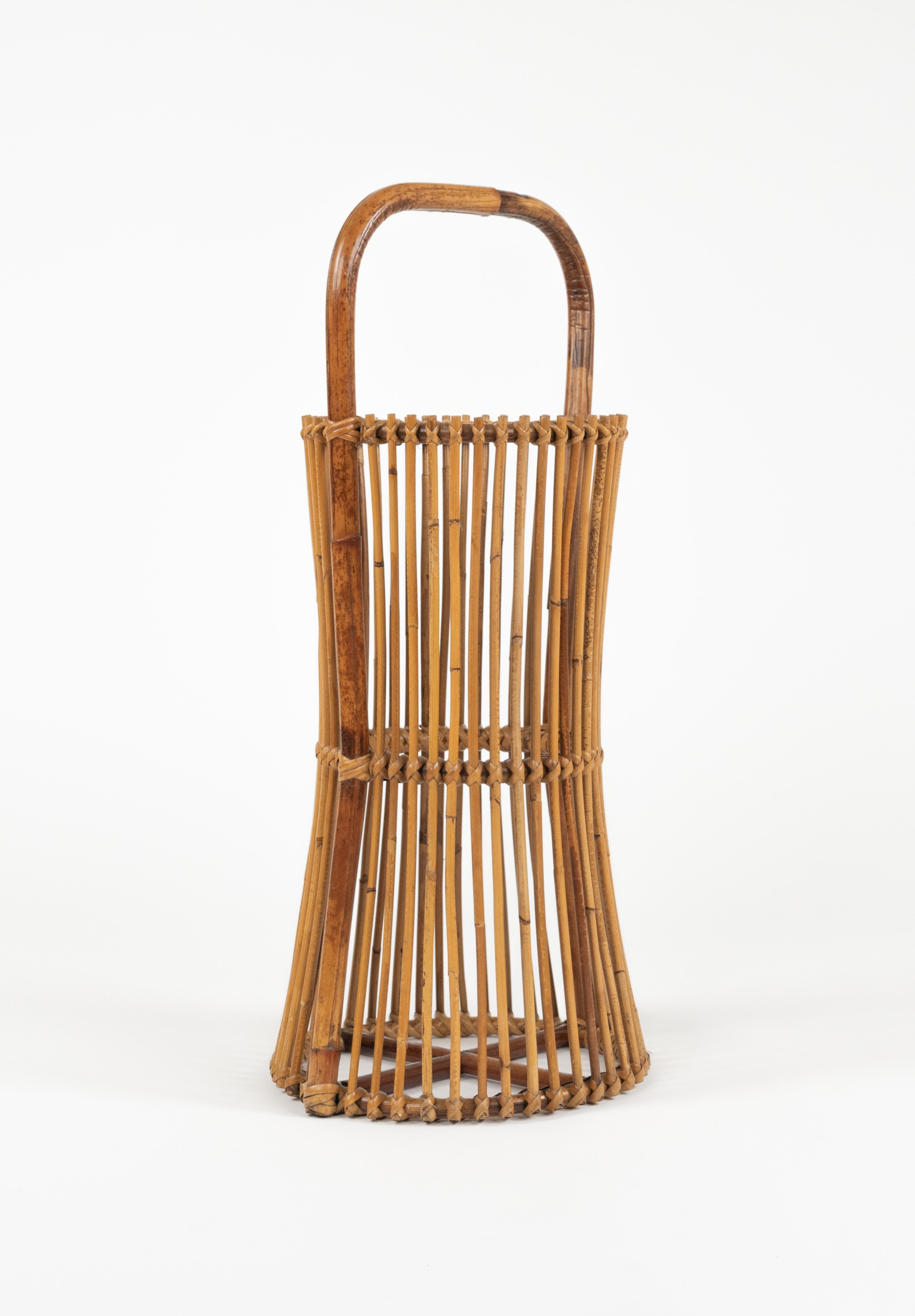 Bambù Portaombrelli di metà secolo in rattan e bambù in stile Franco Albini, Italia 1960 in vendita