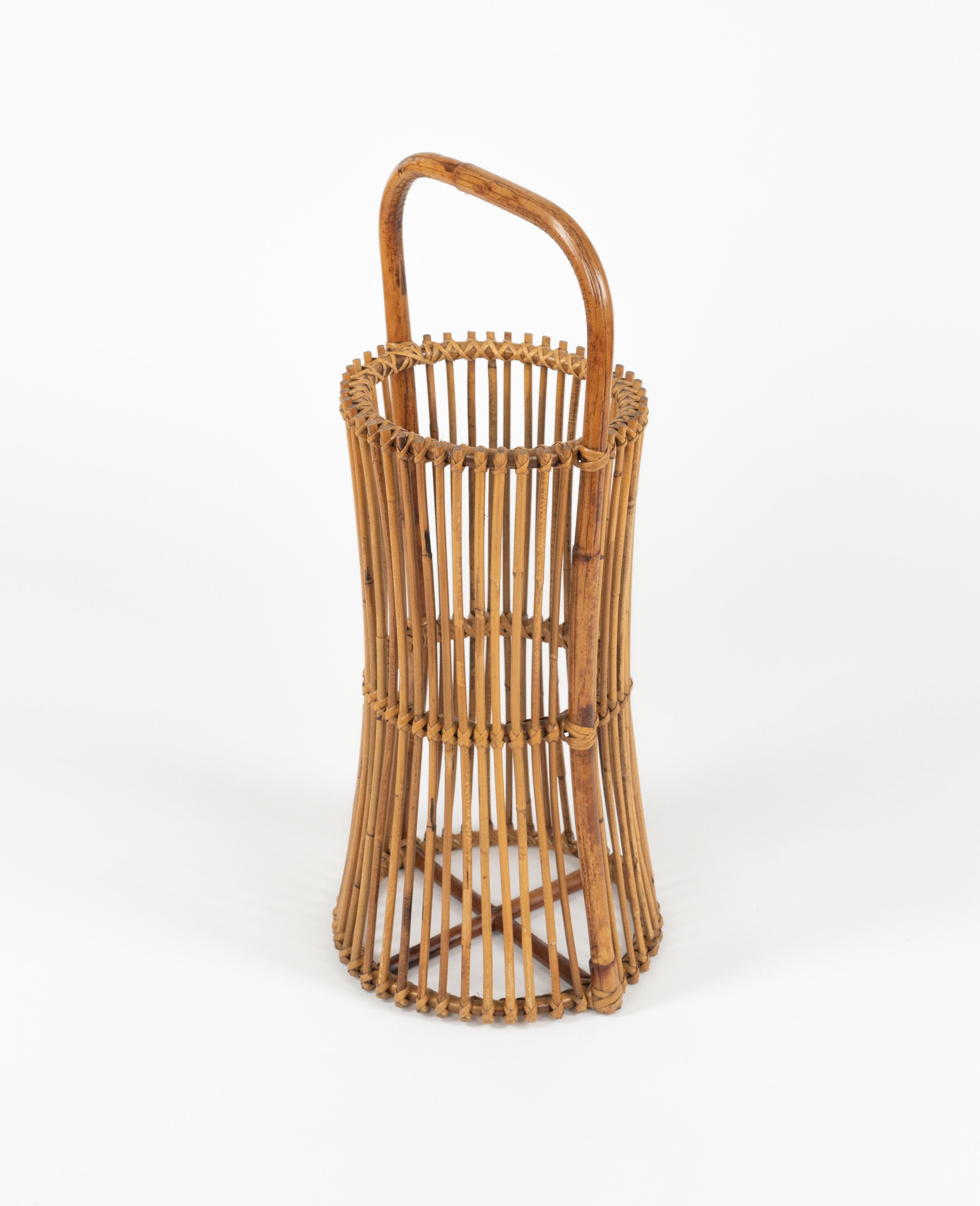 Portaombrelli di metà secolo in rattan e bambù in stile Franco Albini, Italia 1960 in vendita 1