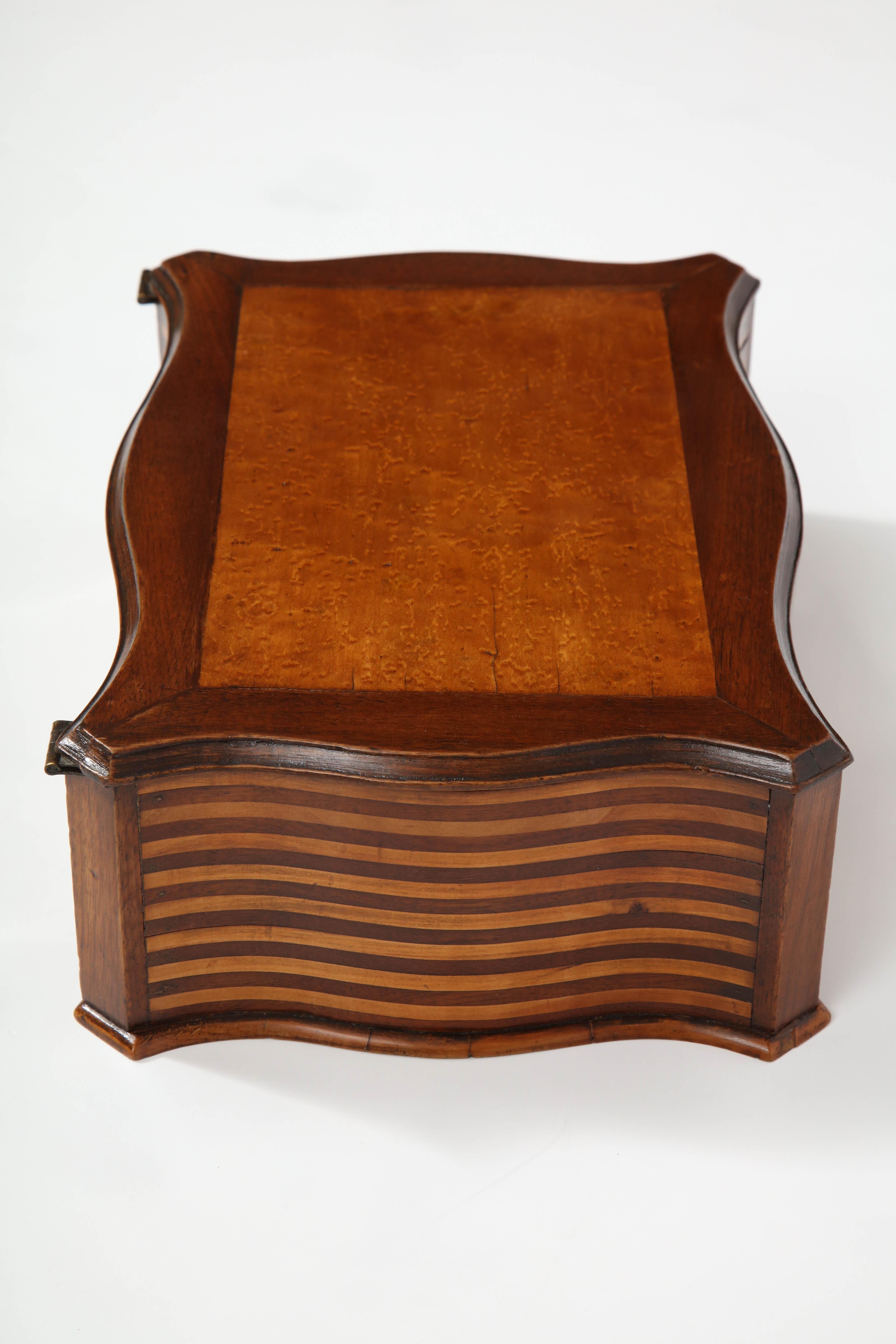 French Midcentury Undulating Walnut and Maple Box For Sale