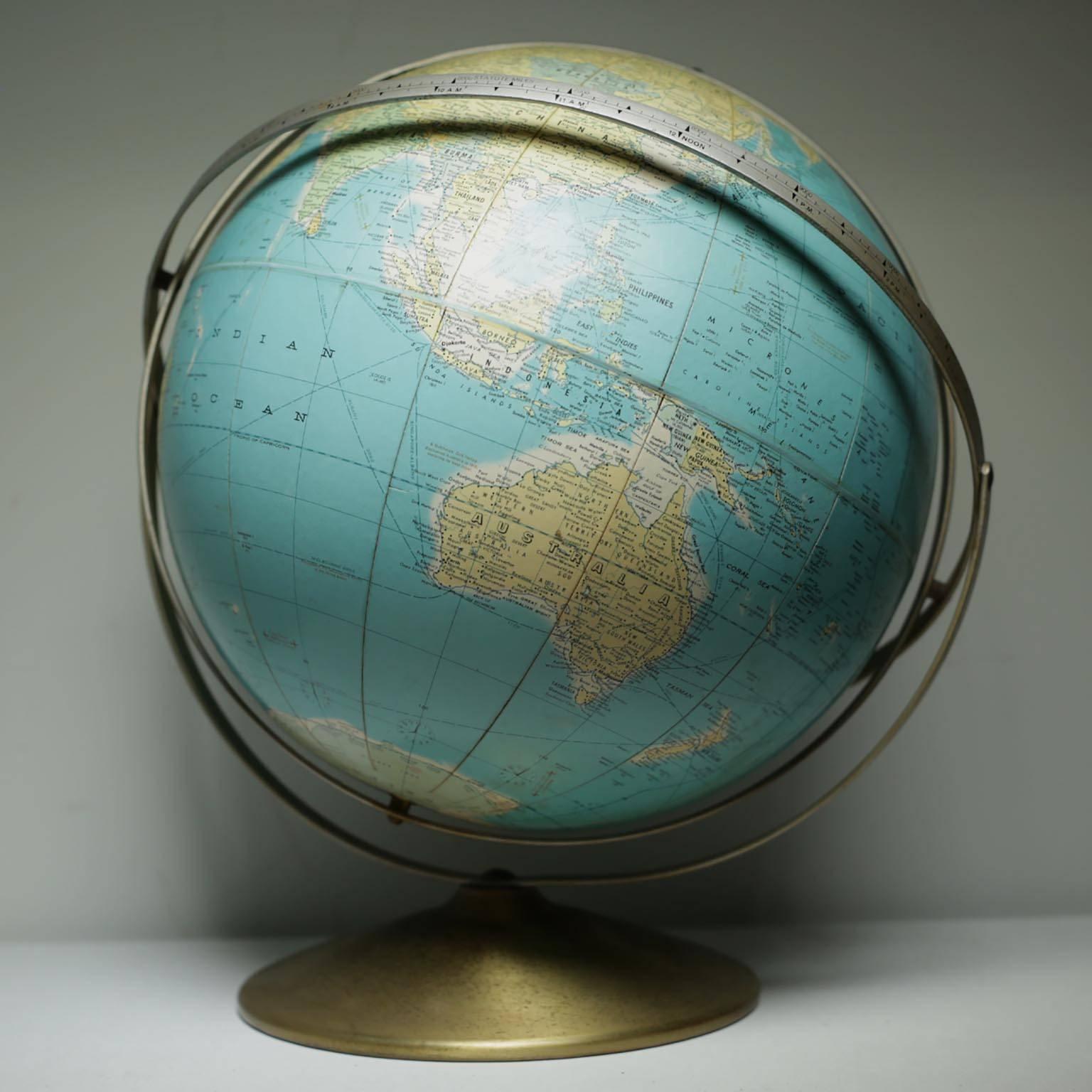 Midcentury Unusual Multi-Bracket World Globe, circa 1960s In Excellent Condition In San Francisco, CA