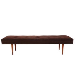 Midcentury Upholstered Bench by Milo Baughman for Thayer Coggin in Brown Tweed