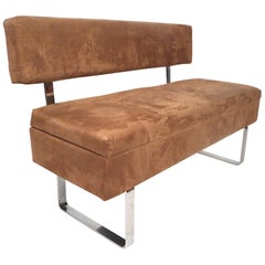 Vintage Midcentury Upholstered Bench with Storage Compartment