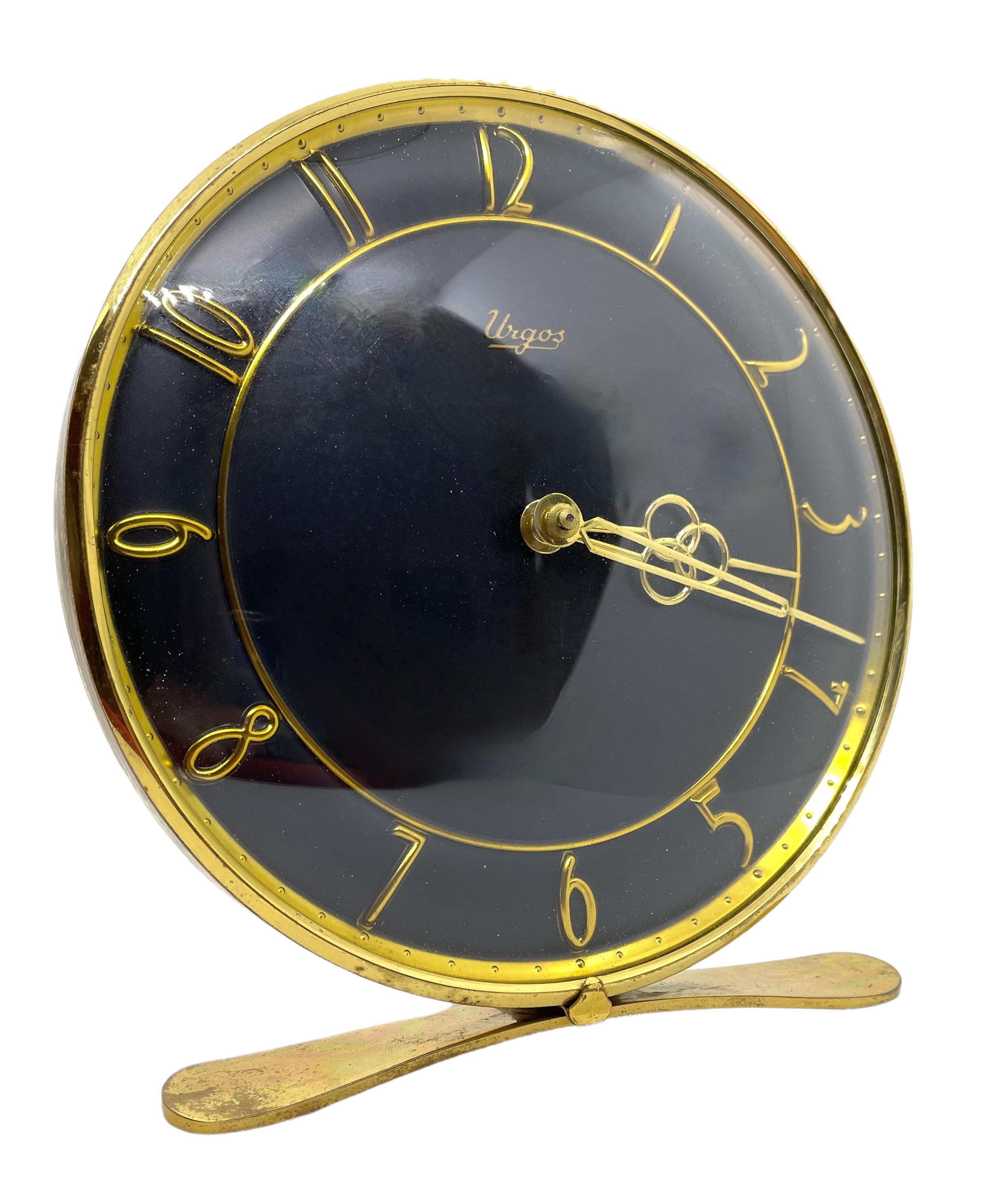 Mid-Century Urgos Brass Table or Mantel Clock, Germany, 1950s 1