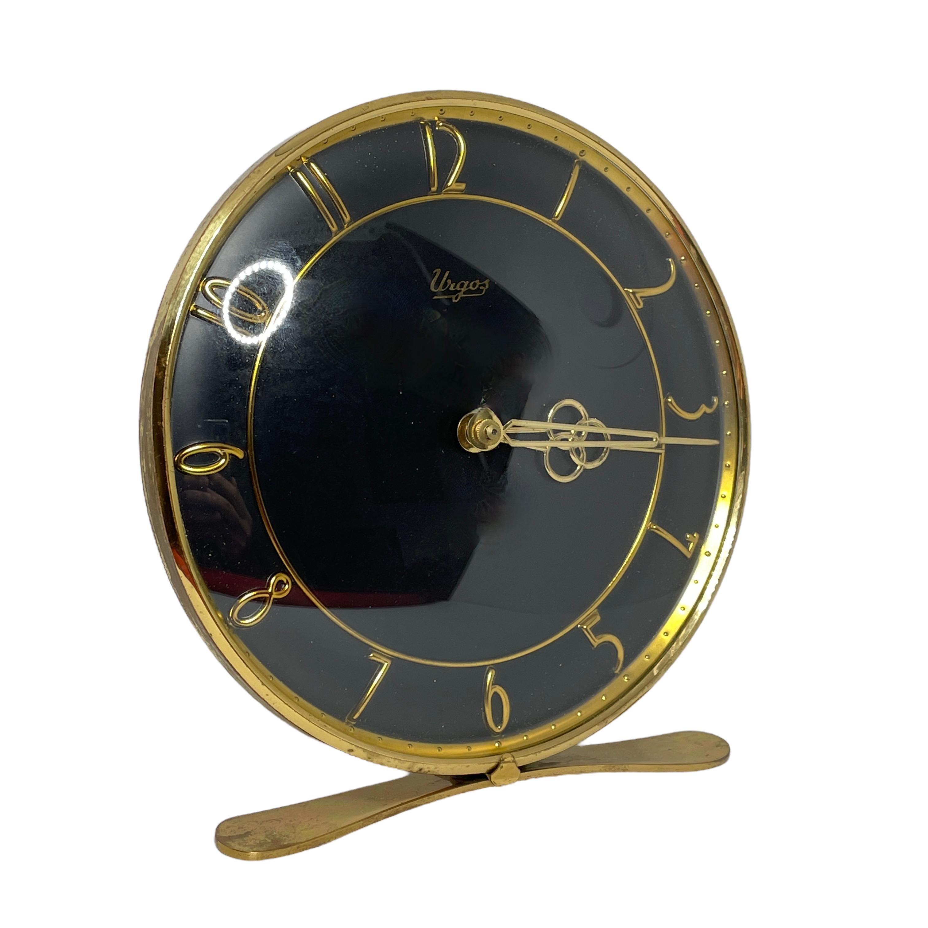Mid-Century Urgos Brass Table or Mantel Clock, Germany, 1950s In Good Condition In Nuernberg, DE