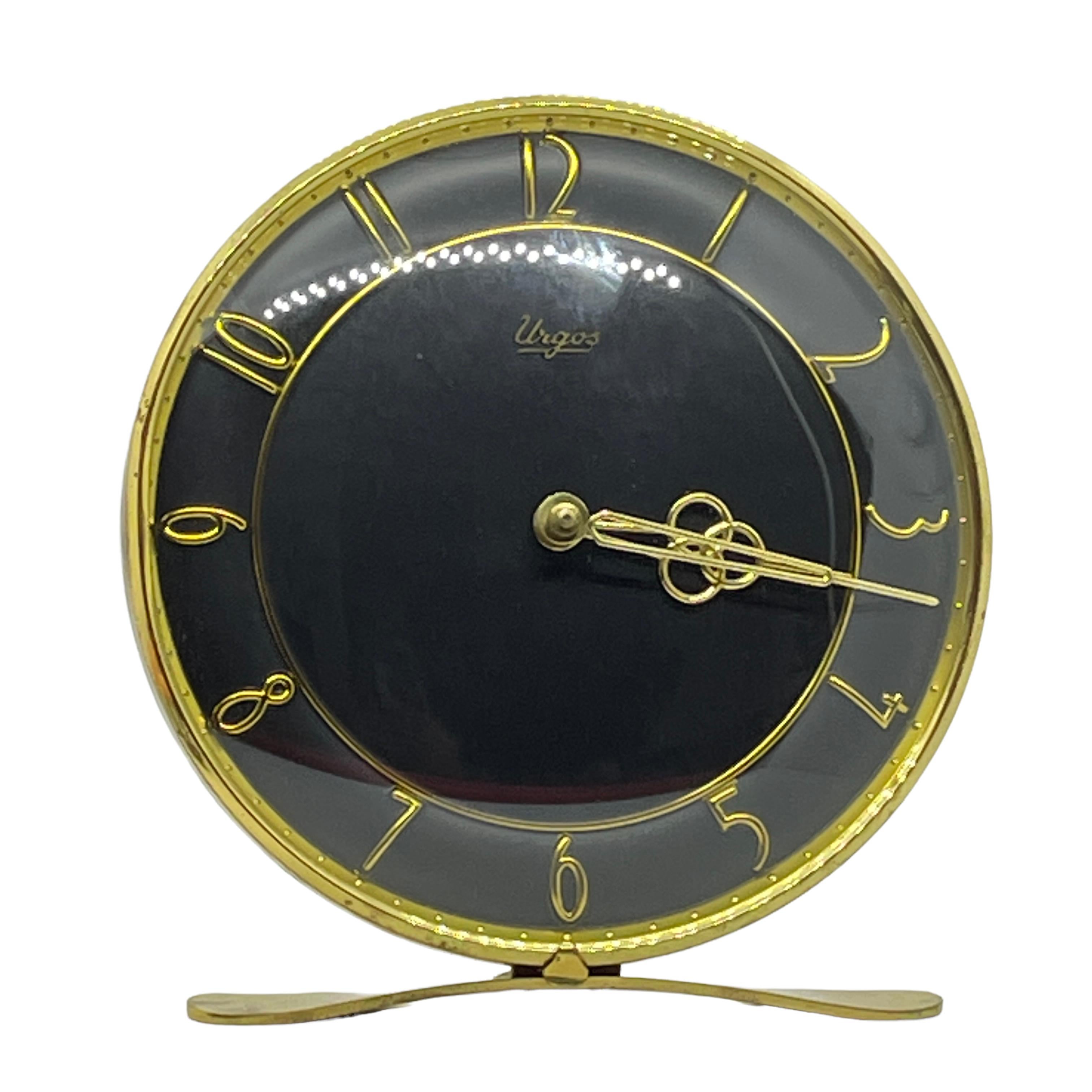 Mid-20th Century Mid-Century Urgos Brass Table or Mantel Clock, Germany, 1950s