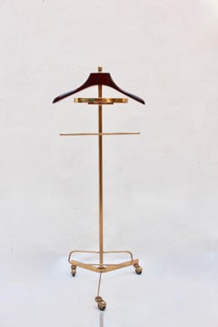 Midcentury Valet Clothes Metal & Wood Stand with Wheels, 1950s