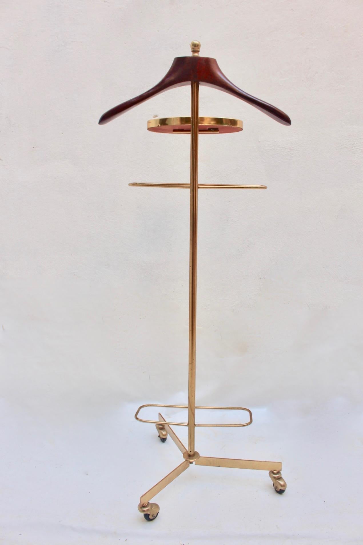 Mid-20th Century Midcentury Valet Clothes Metal & Wood Stand with Wheels, 1950s