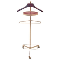 Midcentury Valet Clothes Metal & Wood Stand with Wheels, 1950s
