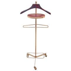 Vintage Midcentury Valet Clothes Metal & Wood Stand with Wheels, 1950s