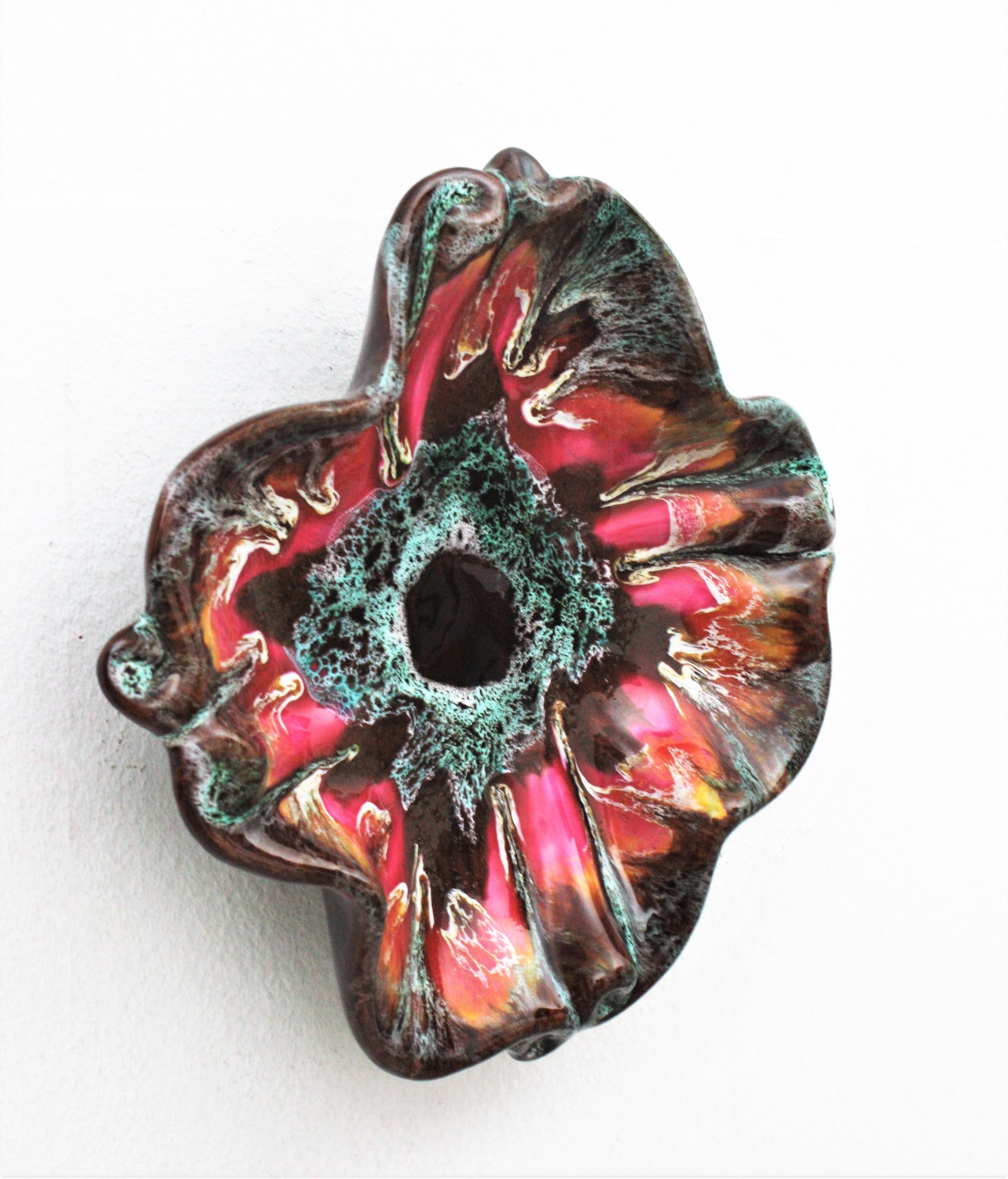 Vallauris Glazed Ceramic Platter or Centerpiece Bowl, Flower Shape For Sale 7