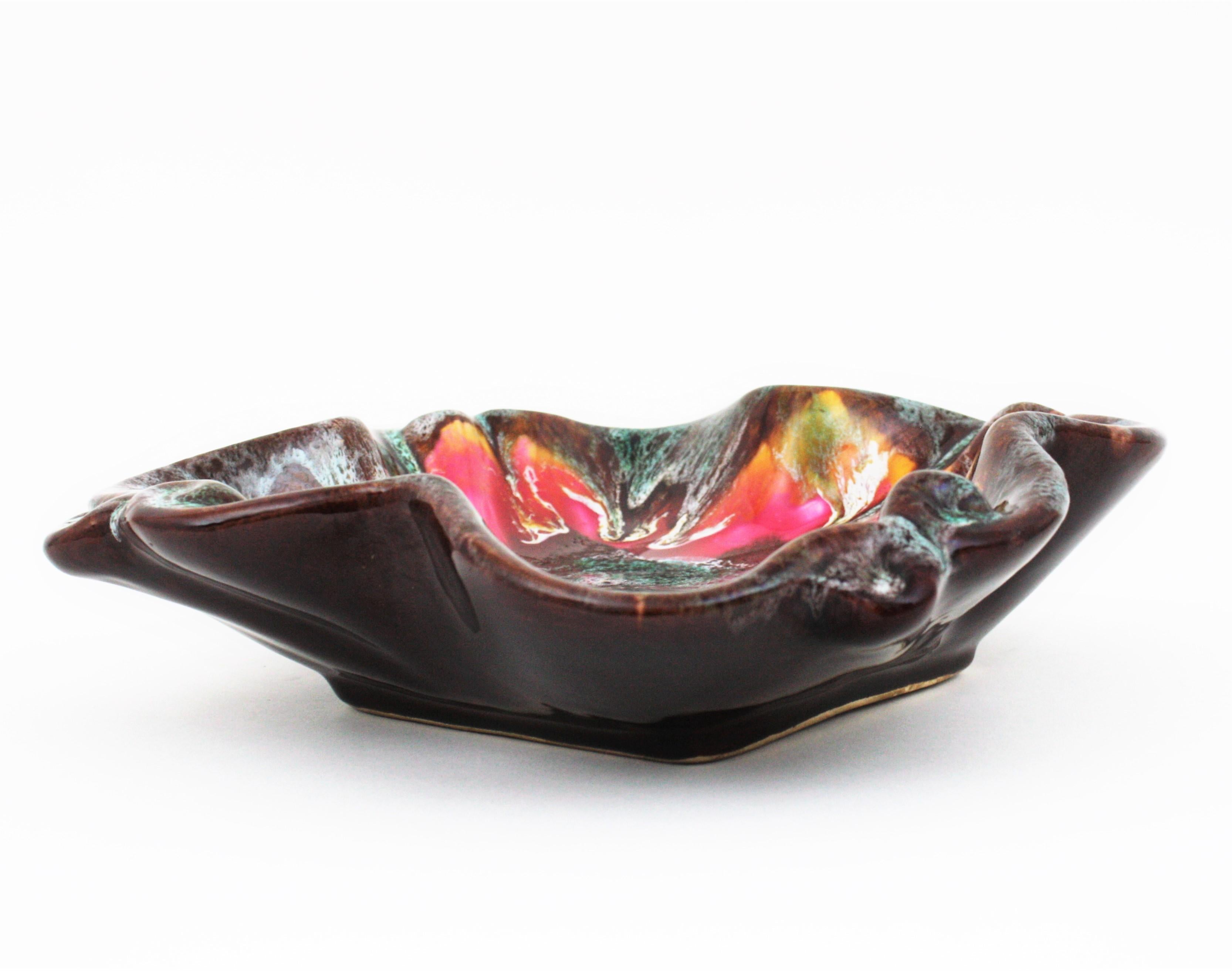 Vallauris Glazed Ceramic Platter or Centerpiece Bowl, Flower Shape For Sale 8
