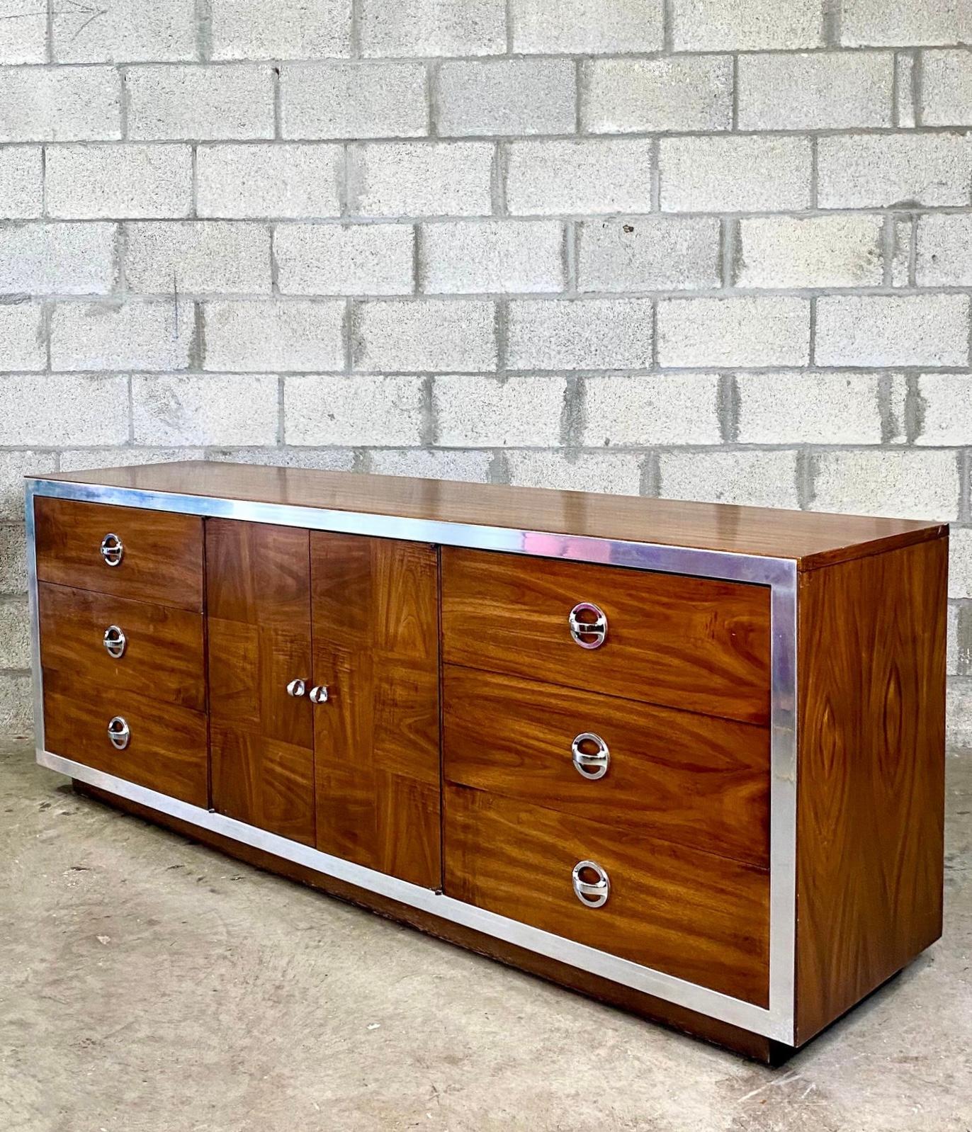 Wood Midcentury VanLeigh Chrome Trim Dresser