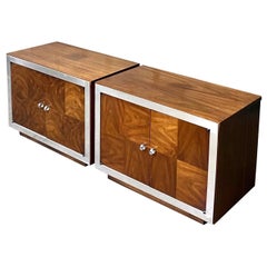 Vintage Midcentury Vanleigh Chrome Trimmed Nightstands, a Pair