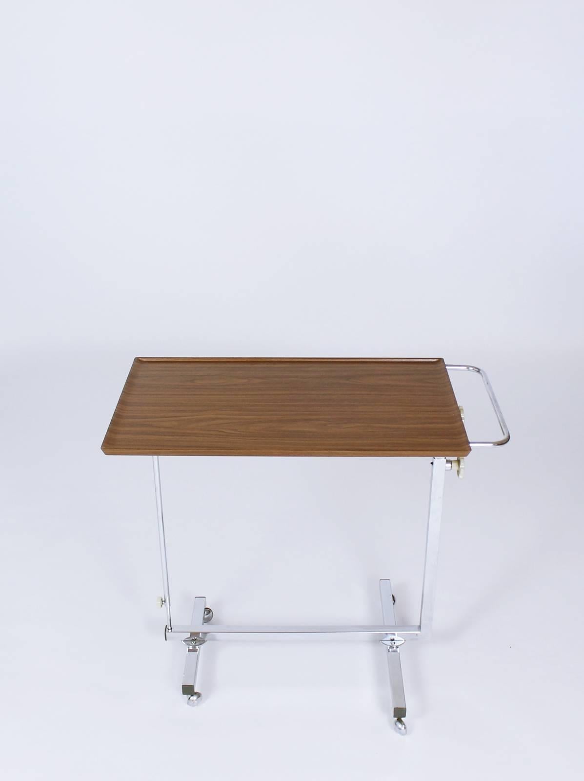 Wood Midcentury Variett Trolley in Chromed Metal by Bremshey Germany, 1960s