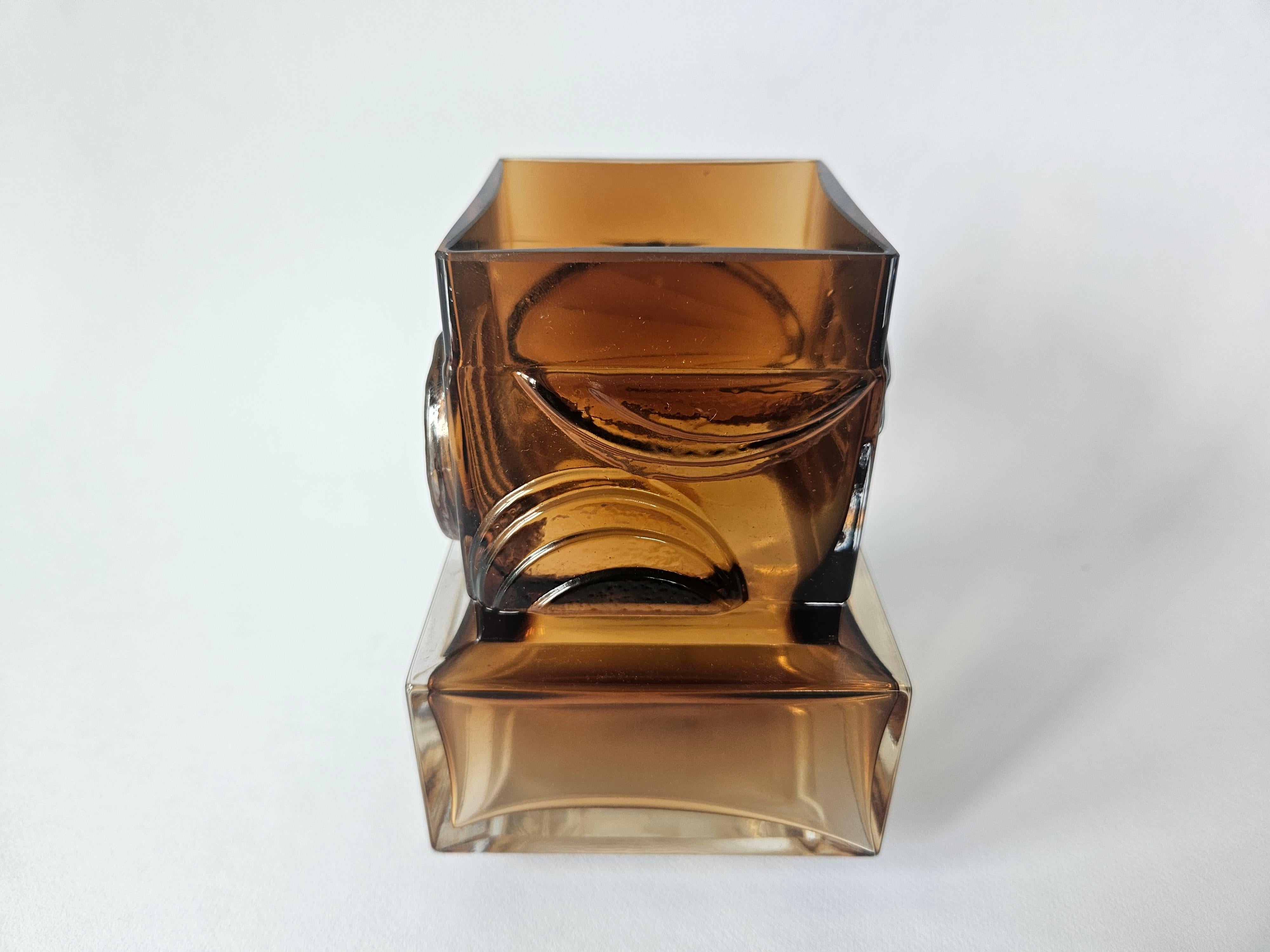 Smoked Glass Midcentury Vase design Pentti Sarpaneva, Oy Kumela, Turun Hopea, Finland, 1960s For Sale