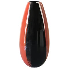 Mid Century Murano Glass Orange Black Vase by Carlo Moretti Italian Design 1980s