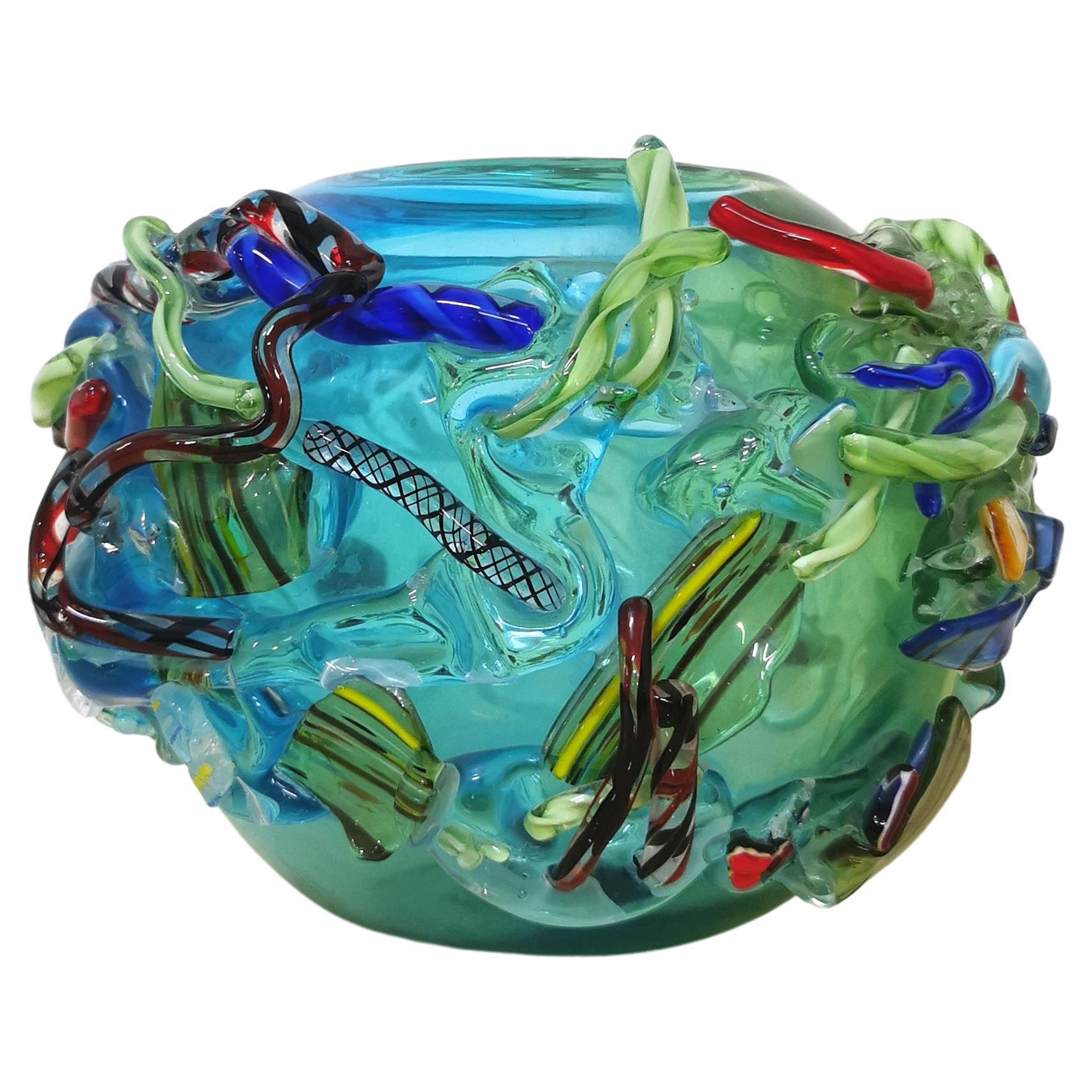 Venini Tiara Large Vase in Horizon and Amber Murano Glass For Sale at ...