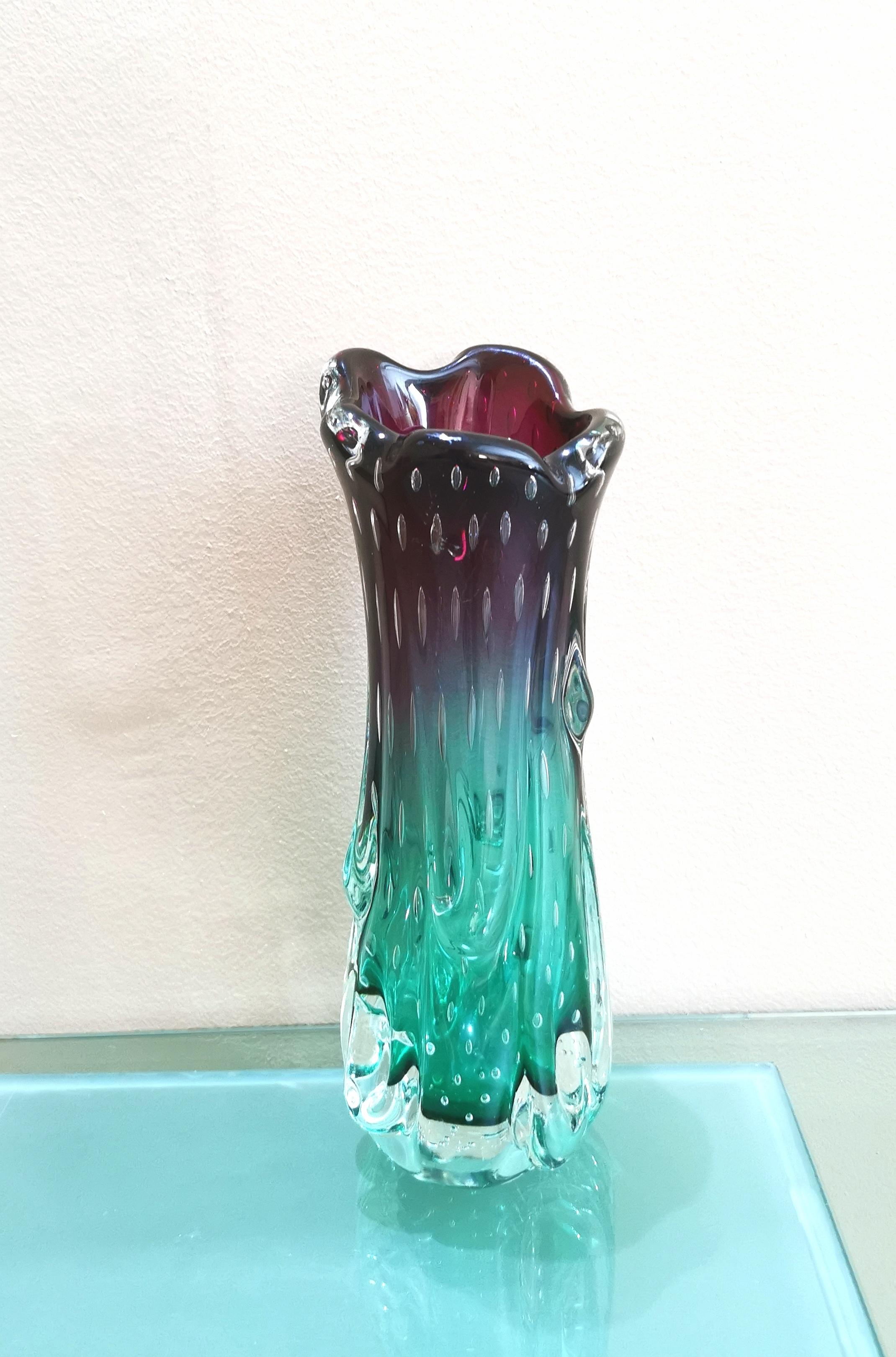 Mid-Century Modern Mid-Century Vase Murano Glass Sommerso Green Purple Seguso Italian Design 1970s