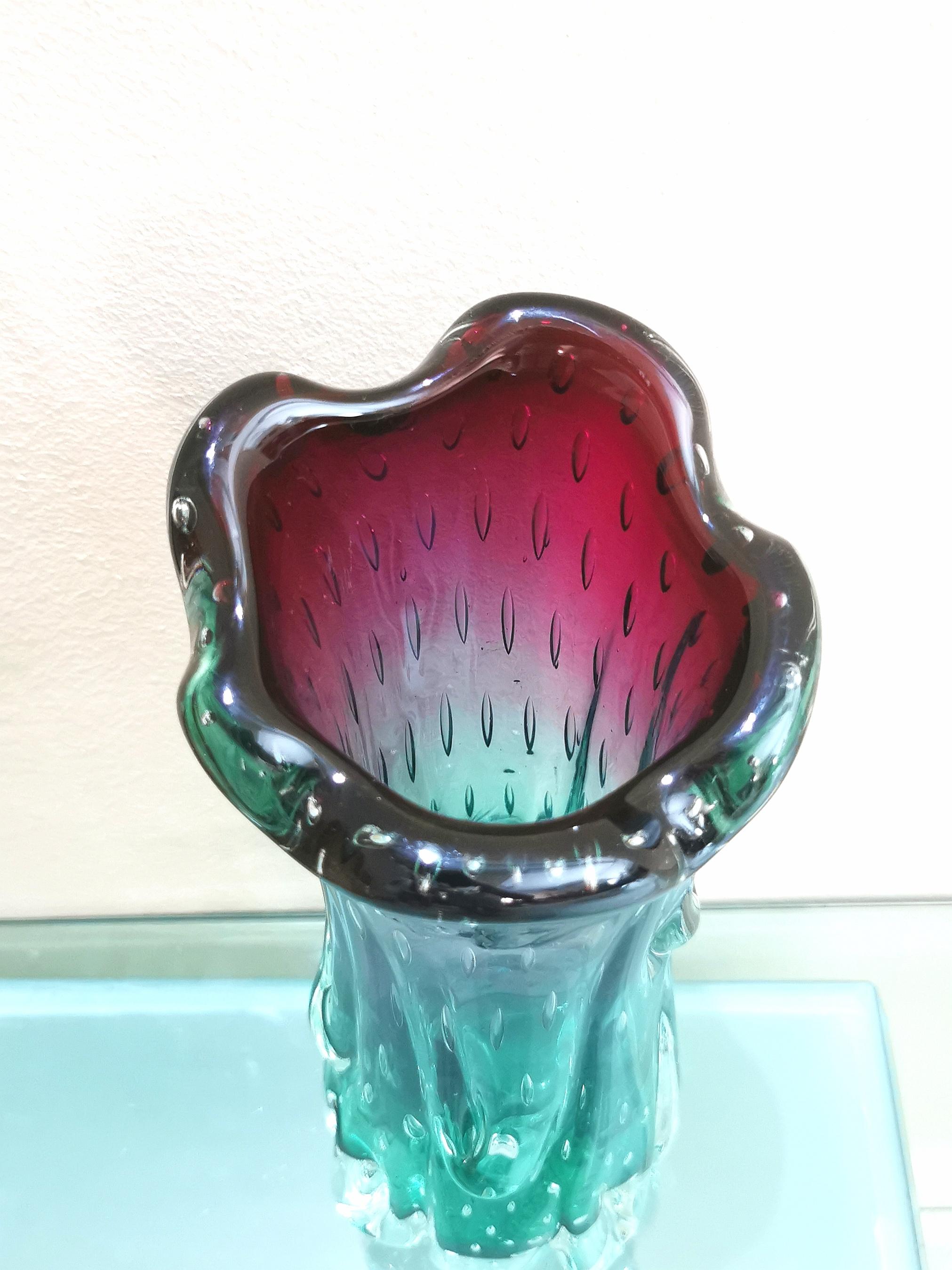 20th Century Mid-Century Vase Murano Glass Sommerso Green Purple Seguso Italian Design 1970s
