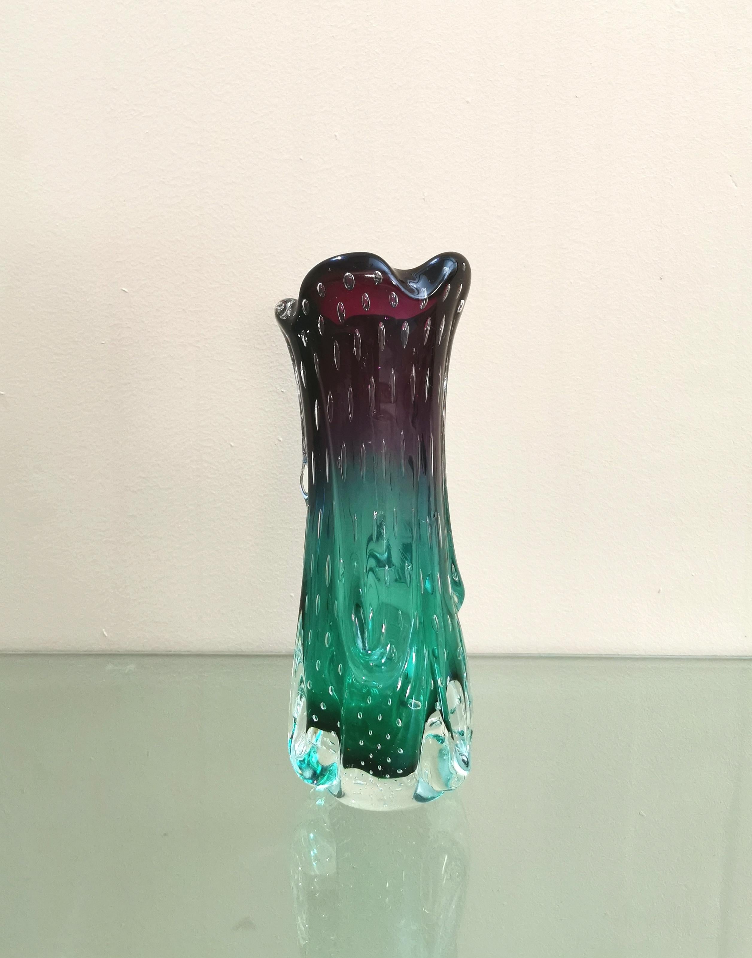 Mid-Century Vase Murano Glass Sommerso Green Purple Seguso Italian Design 1970s 1