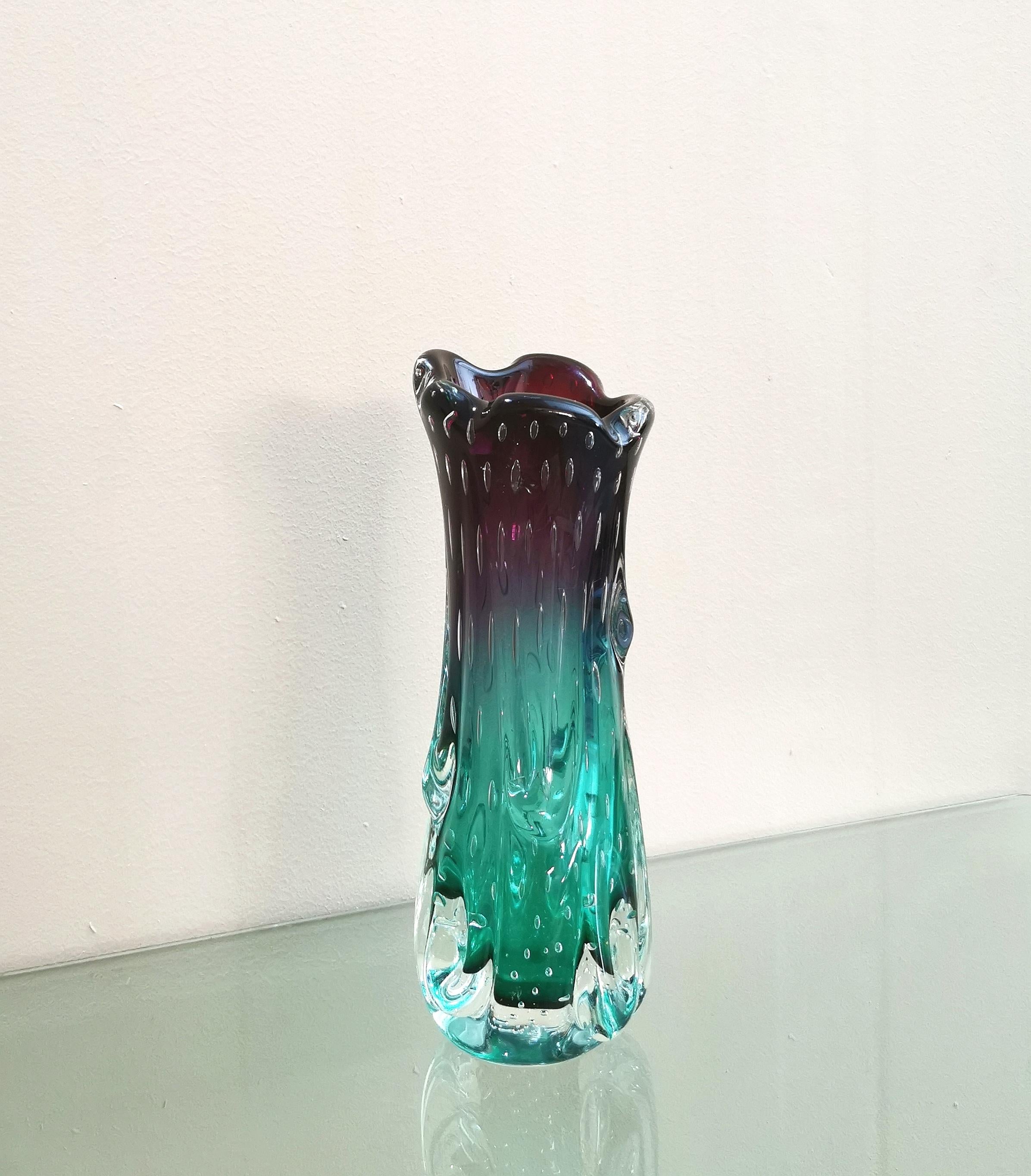 Mid-Century Vase Murano Glass Sommerso Green Purple Seguso Italian Design 1970s 2
