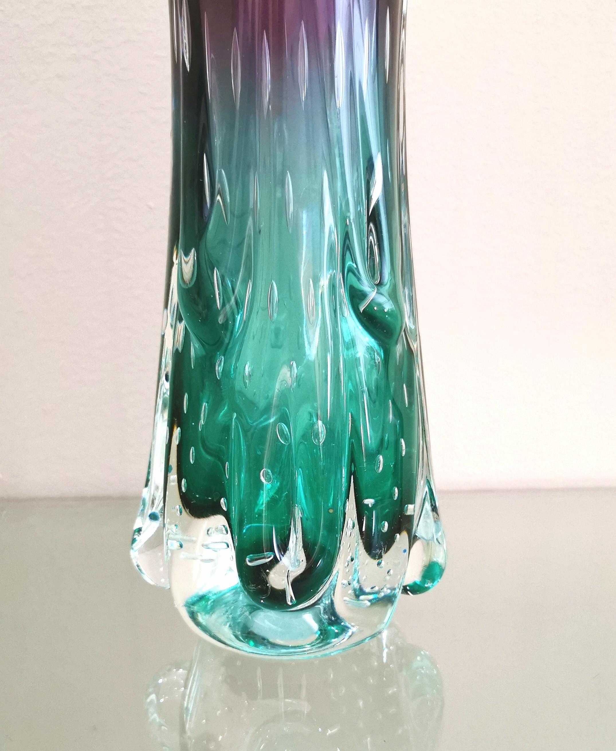 Mid-Century Vase Murano Glass Sommerso Green Purple Seguso Italian Design 1970s 3