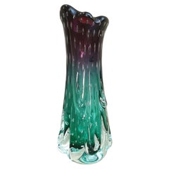 Mid-Century Vase Murano Glass Sommerso Green Purple Seguso Italian Design 1970s