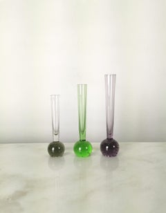 Midcentury Vases Murano Glass Sommerso Multicolor Italian Design 1970 Set of 3
