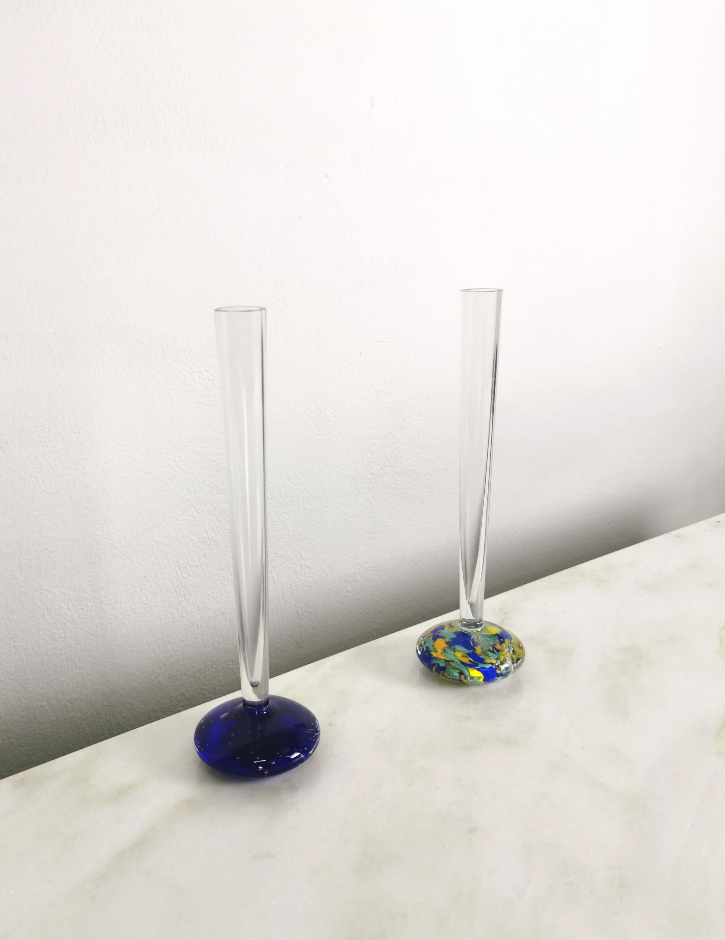 Mid-Century Vasen Murano Glass Sommerso Multicolor Italienisches Design 1970er Jahre Satz von 2 im Angebot 2