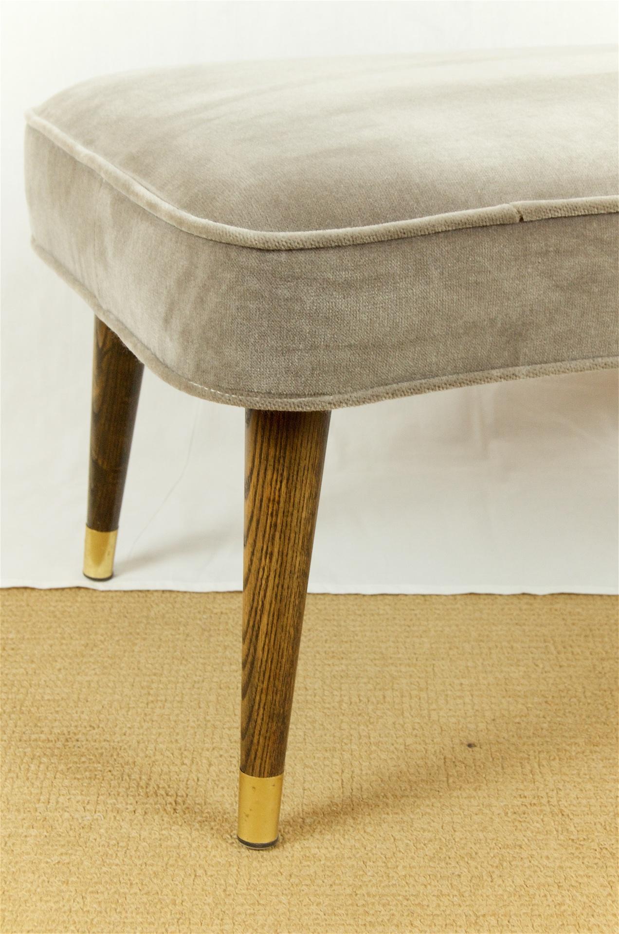 Mid-20th Century Midcentury Velvet and Wood Bench with Ebonized Legs
