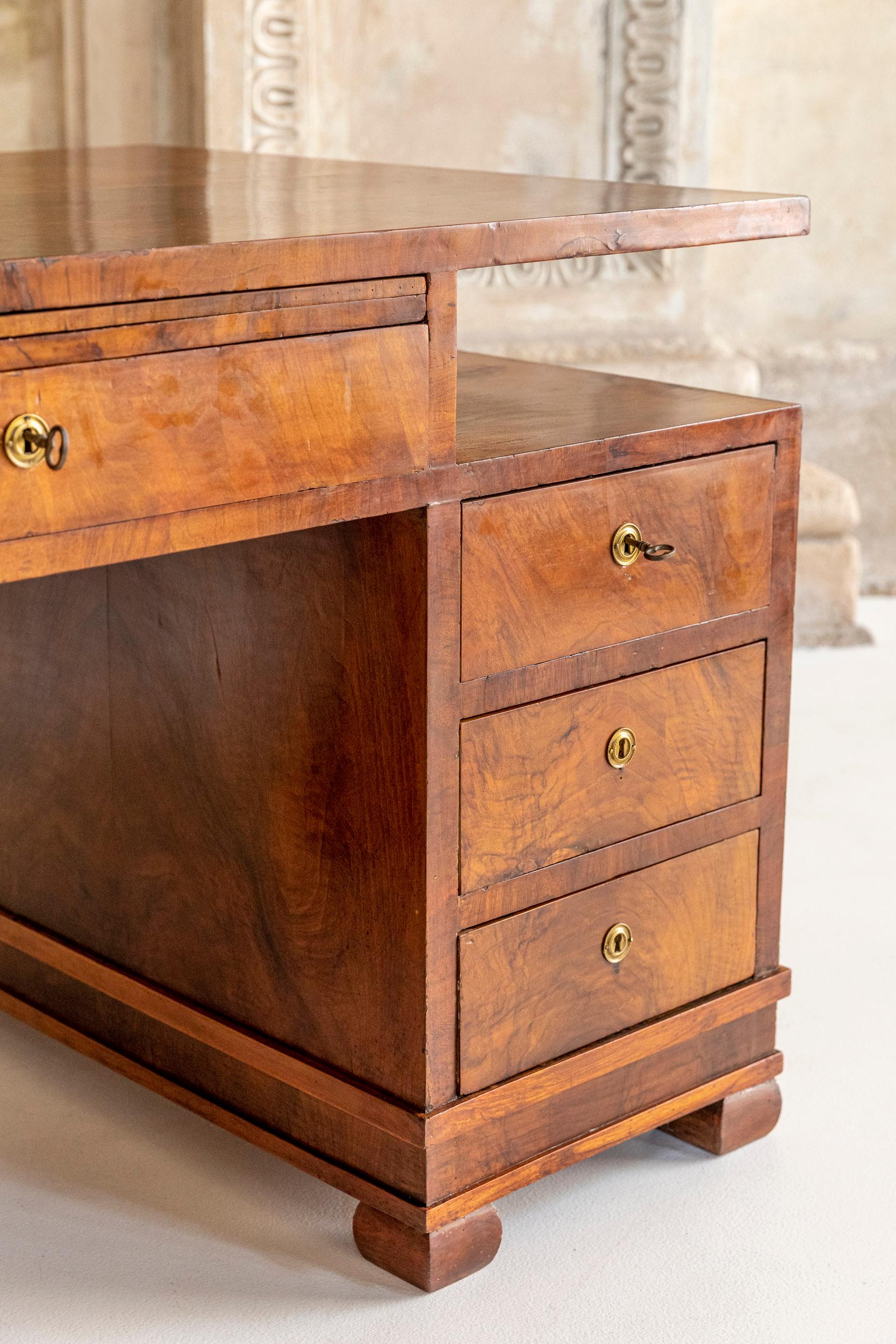 Italian Veneered Walnut Writing Table For Sale