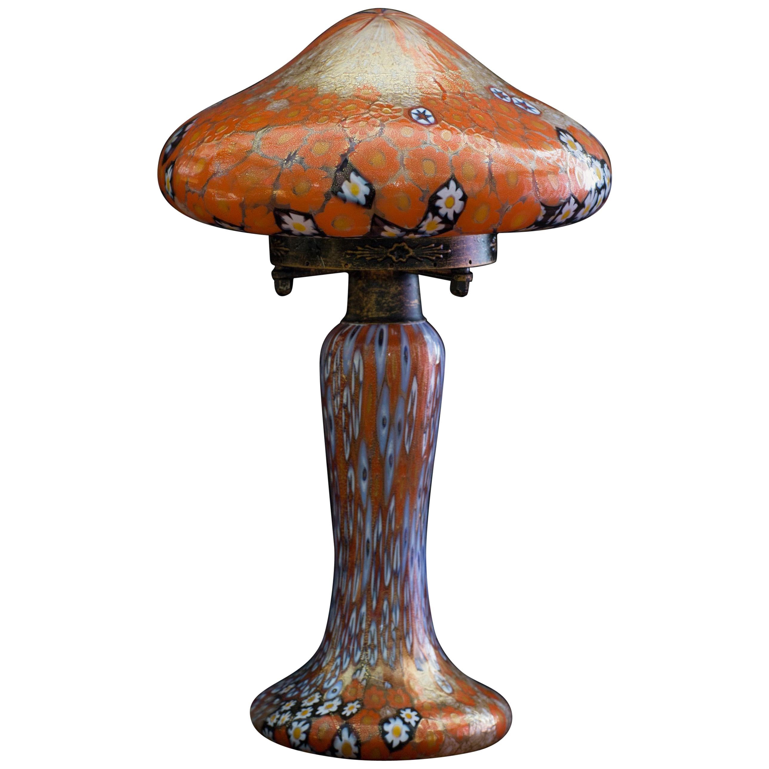 Midcentury Venetian Mille Fiore Mushroom Table Lamp with Colored Murano Glass