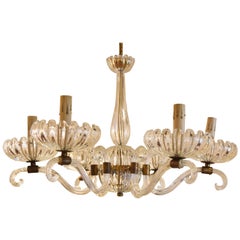 Midcentury Venetian Murano Glass Chandelier with Bronze Fittings
