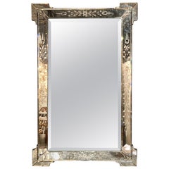 Midcentury Venetian Style Etched Glass Mirror Midcentury Venetian Style Etched Glass Mirror