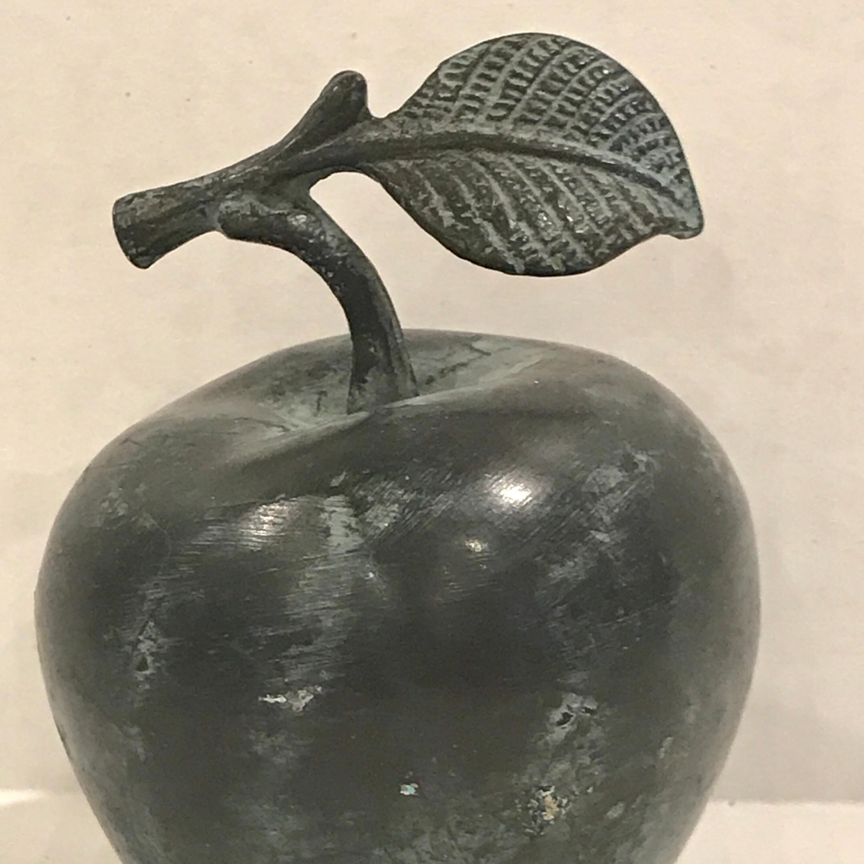 Midcentury Verdigris bronze apple sculpture, unsigned.