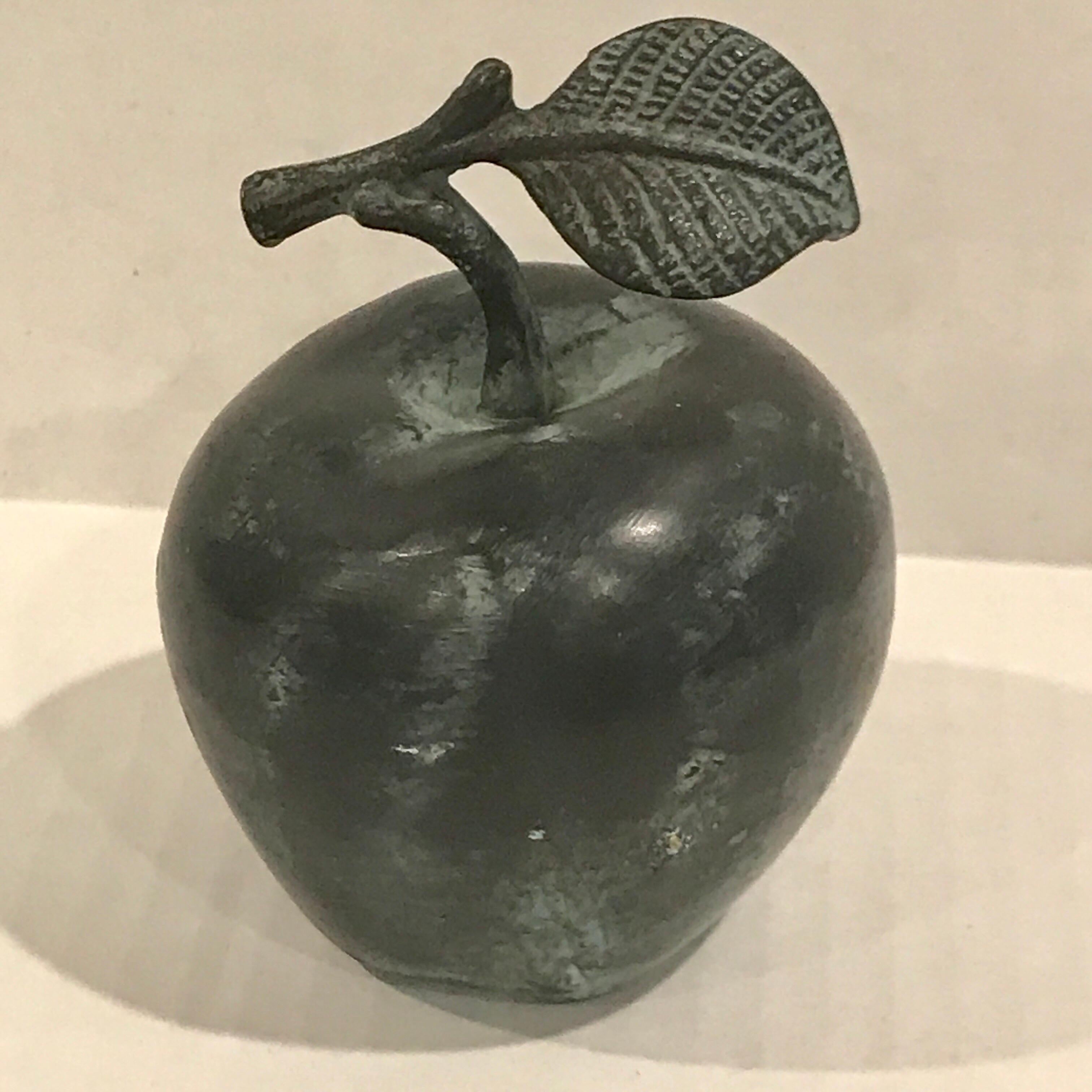 Mid-Century Modern Midcentury Verdigris Bronze Apple Sculpture