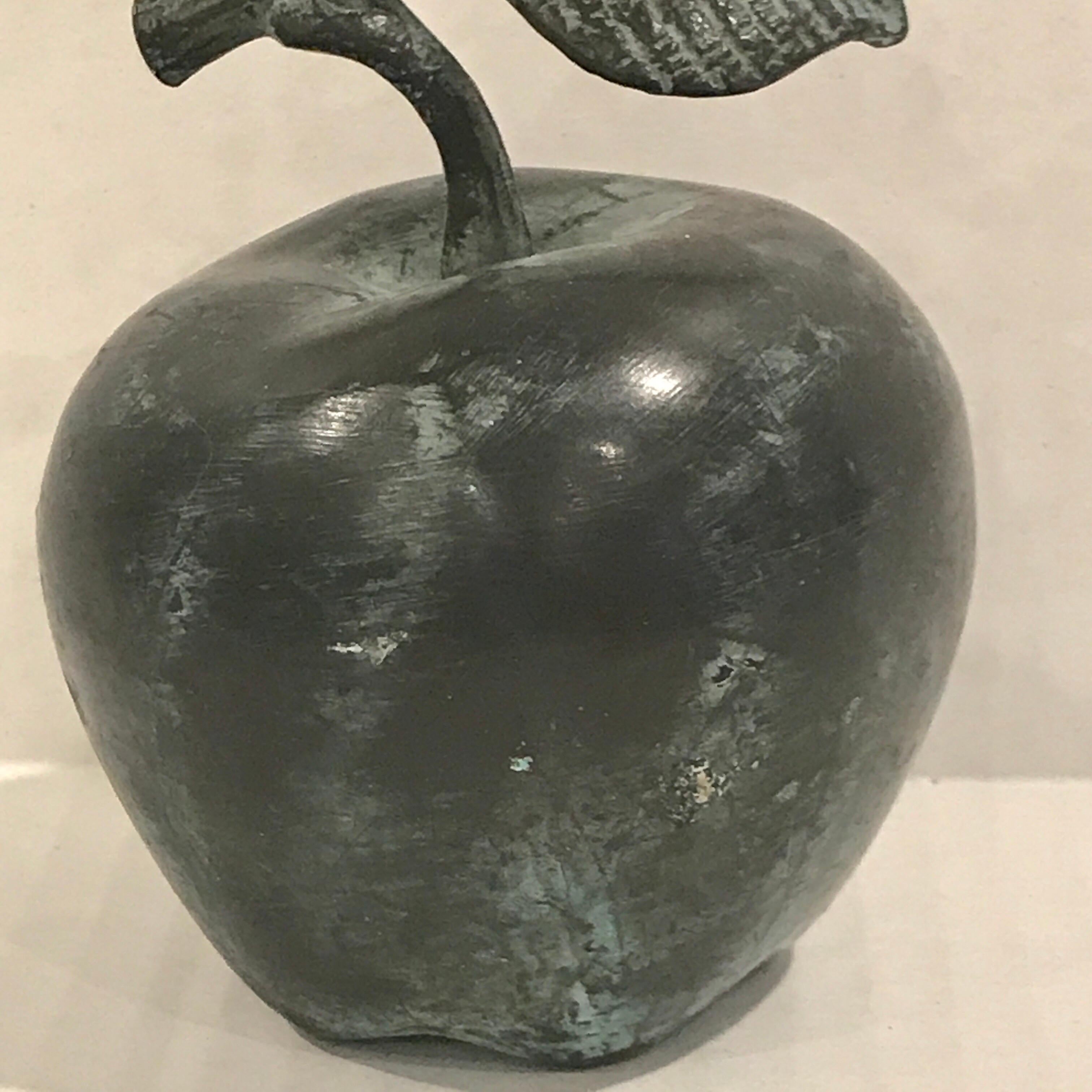 European Midcentury Verdigris Bronze Apple Sculpture