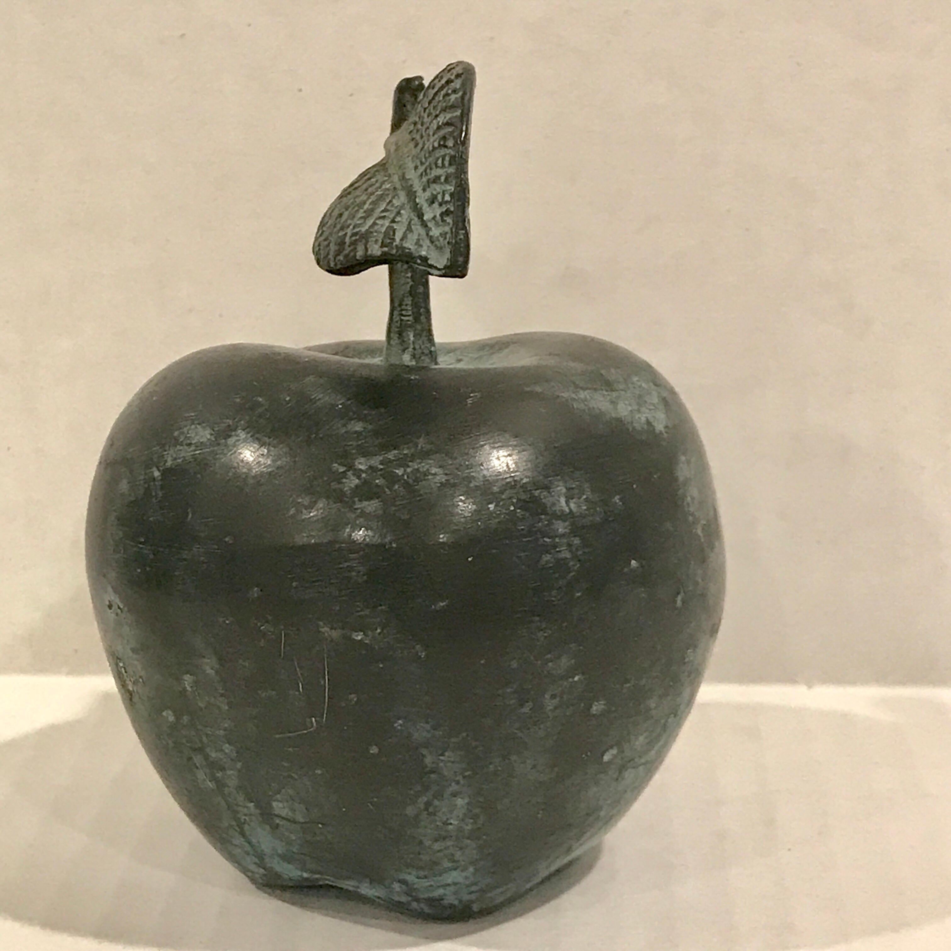 Patinated Midcentury Verdigris Bronze Apple Sculpture