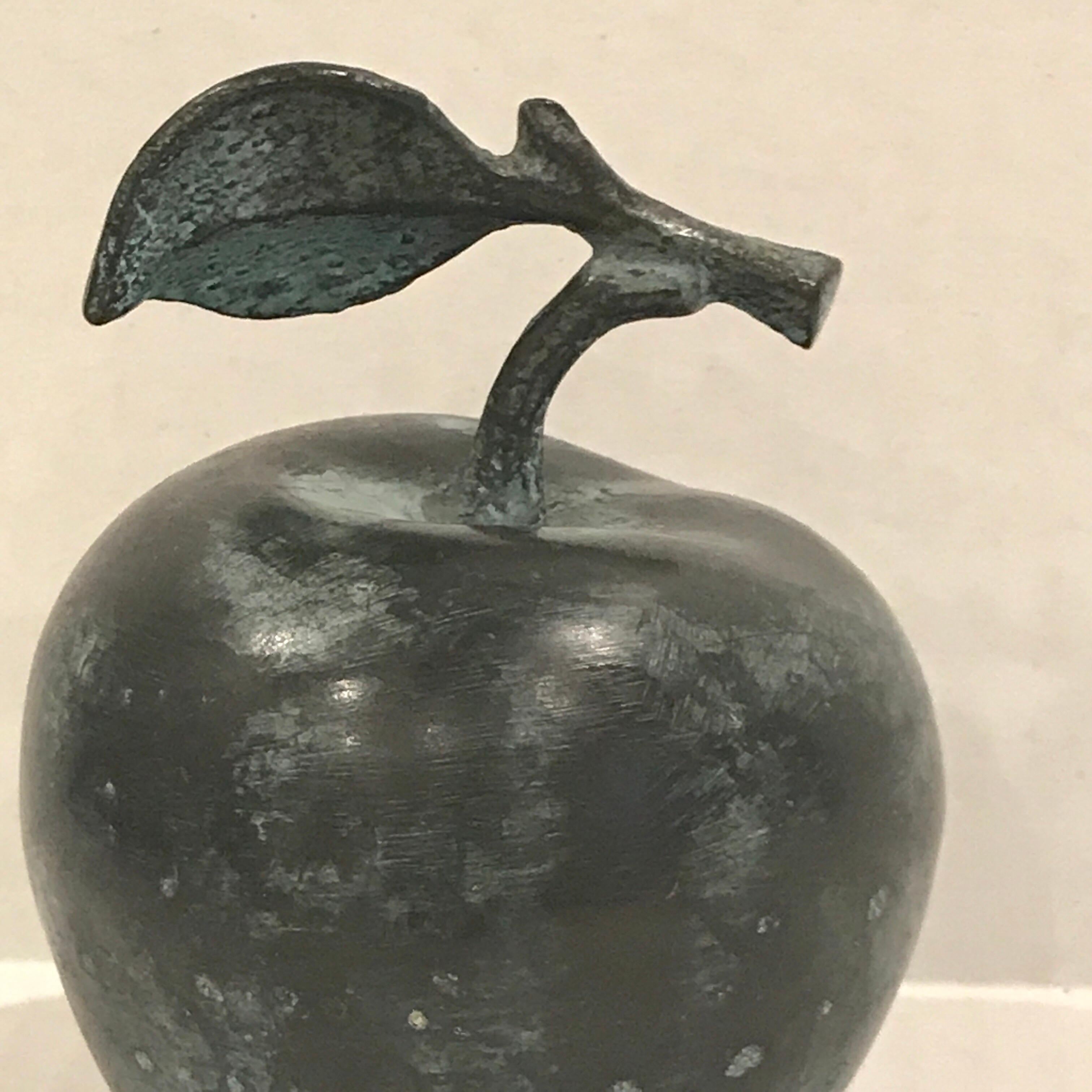 Midcentury Verdigris Bronze Apple Sculpture In Excellent Condition In Atlanta, GA