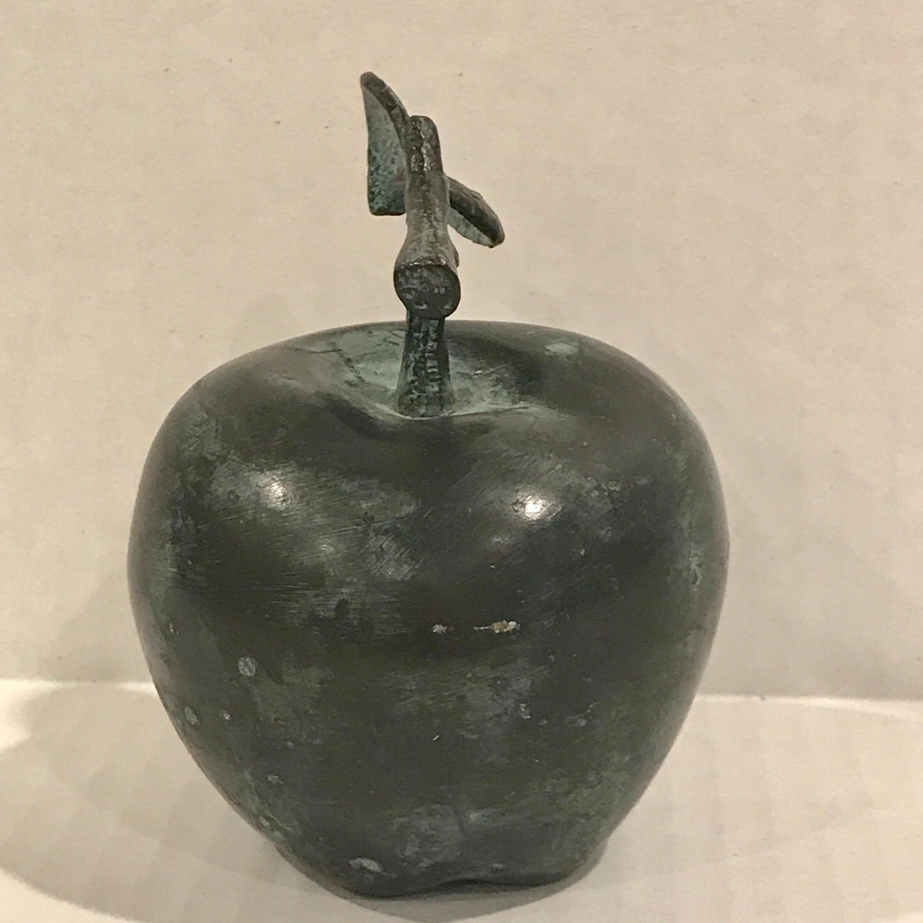 20th Century Midcentury Verdigris Bronze Apple Sculpture