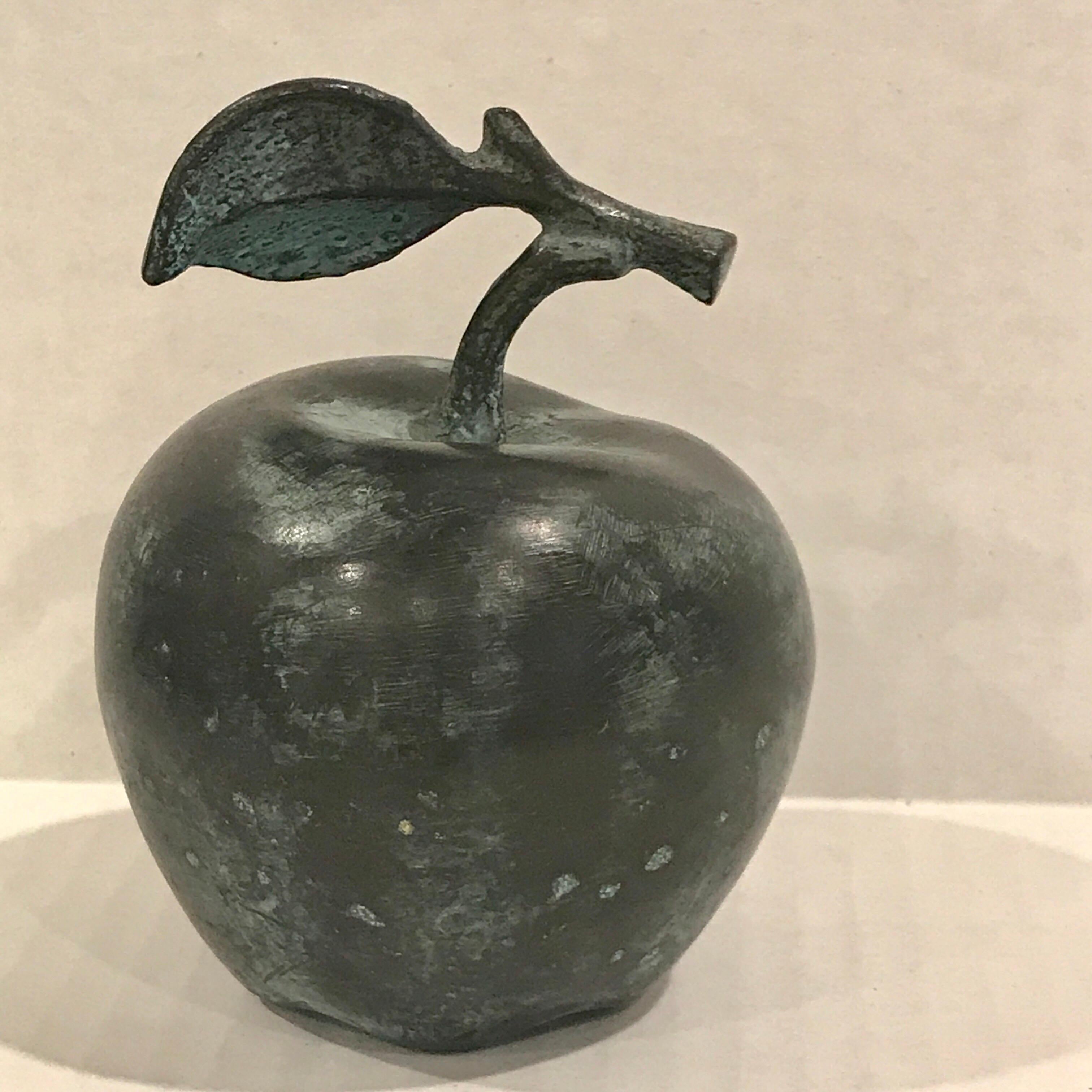 Midcentury Verdigris Bronze Apple Sculpture 1